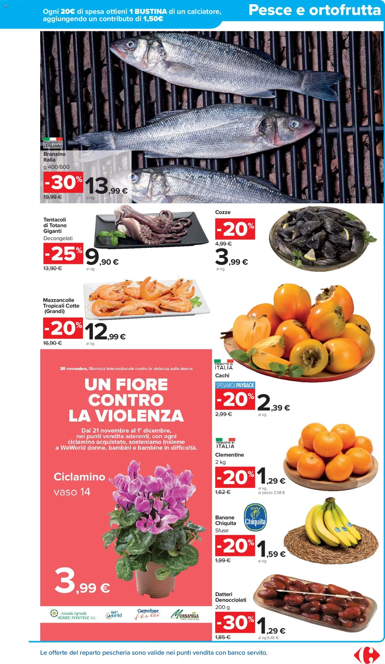 Volantino Carrefour del 17.11.2025 | Pagina: 7 | Prodotti: Banane, Mazzancolle, Totano, Vaso