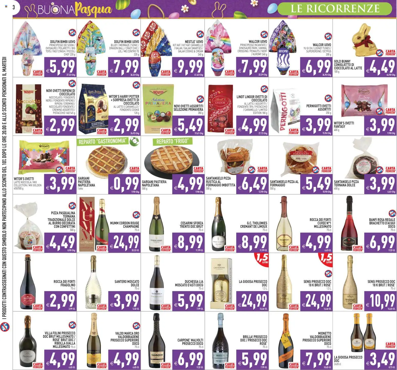 Volantino PIM Supermercati del 27.03.2026 | Pagina: 3 | Prodotti: Cioccolato, Pizza, Prosecco, Latte