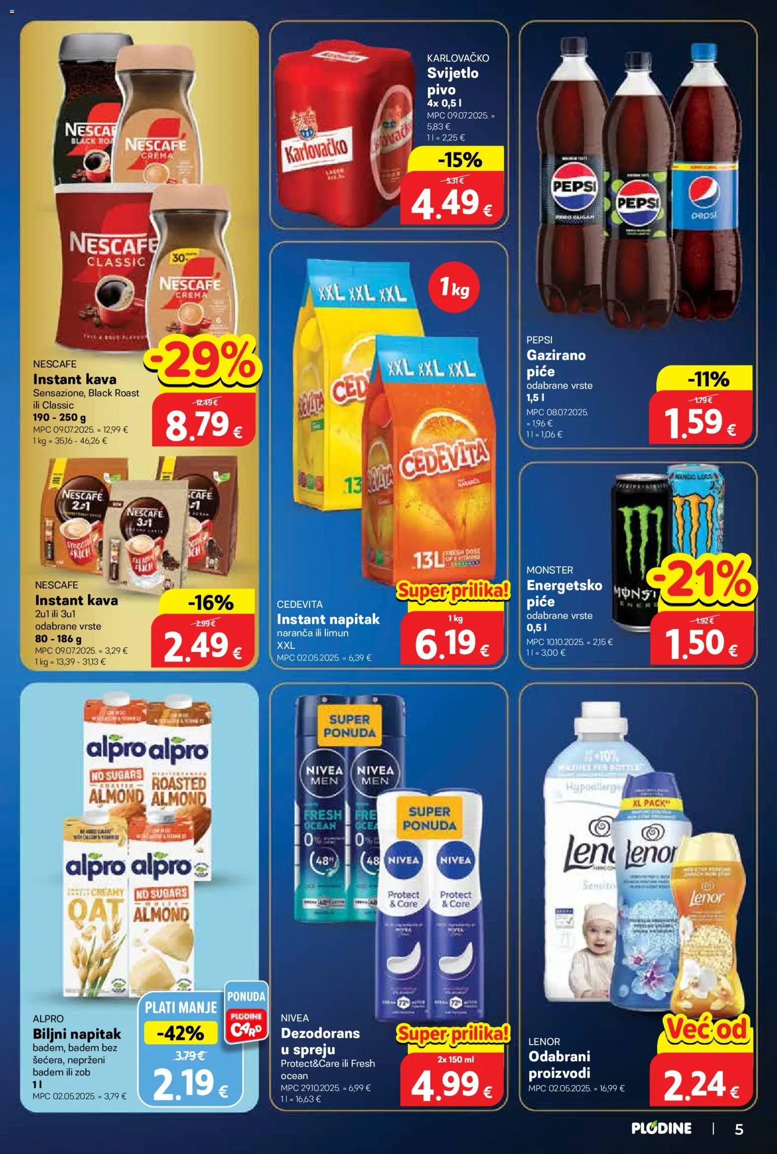 Plodine katalog | vrijedi od 03.12.2025 | Stranica: 5 | Proizvodi: Nescafe, Pivo, Dezodorans, Alpro