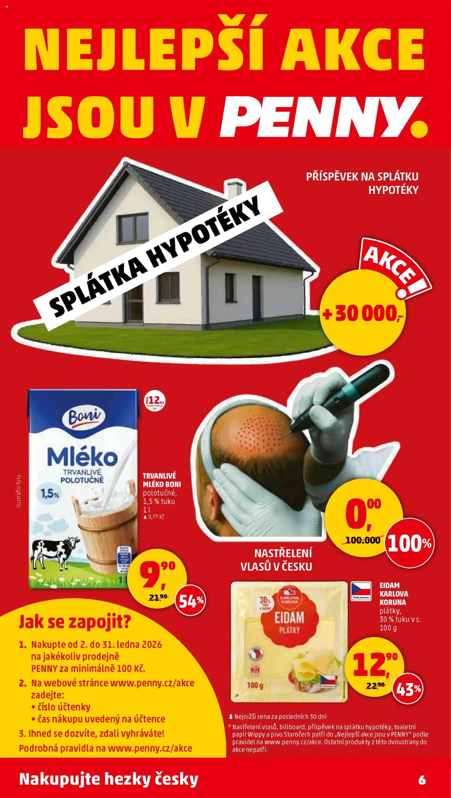 Penny Market leták - Čtvrtečník od 02.01.2026 | Strana: 6 | Produkty: Mléko, Pivo, Toaletní papír, Eidam