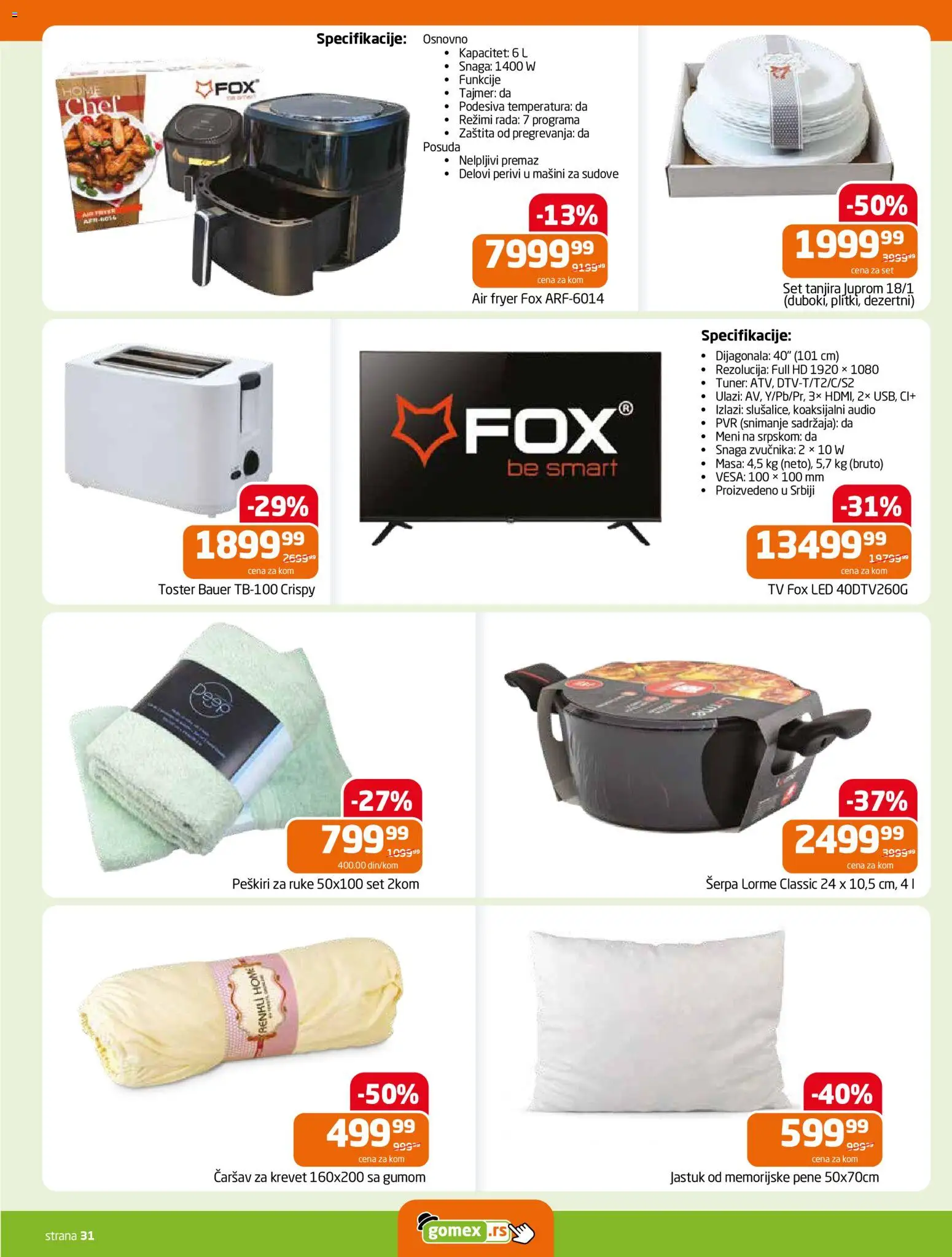 Gomex katalog - važi od 04.03.2026 | Strana: 31 | Proizvode: Krevet, Jastuk, Toster, Audio