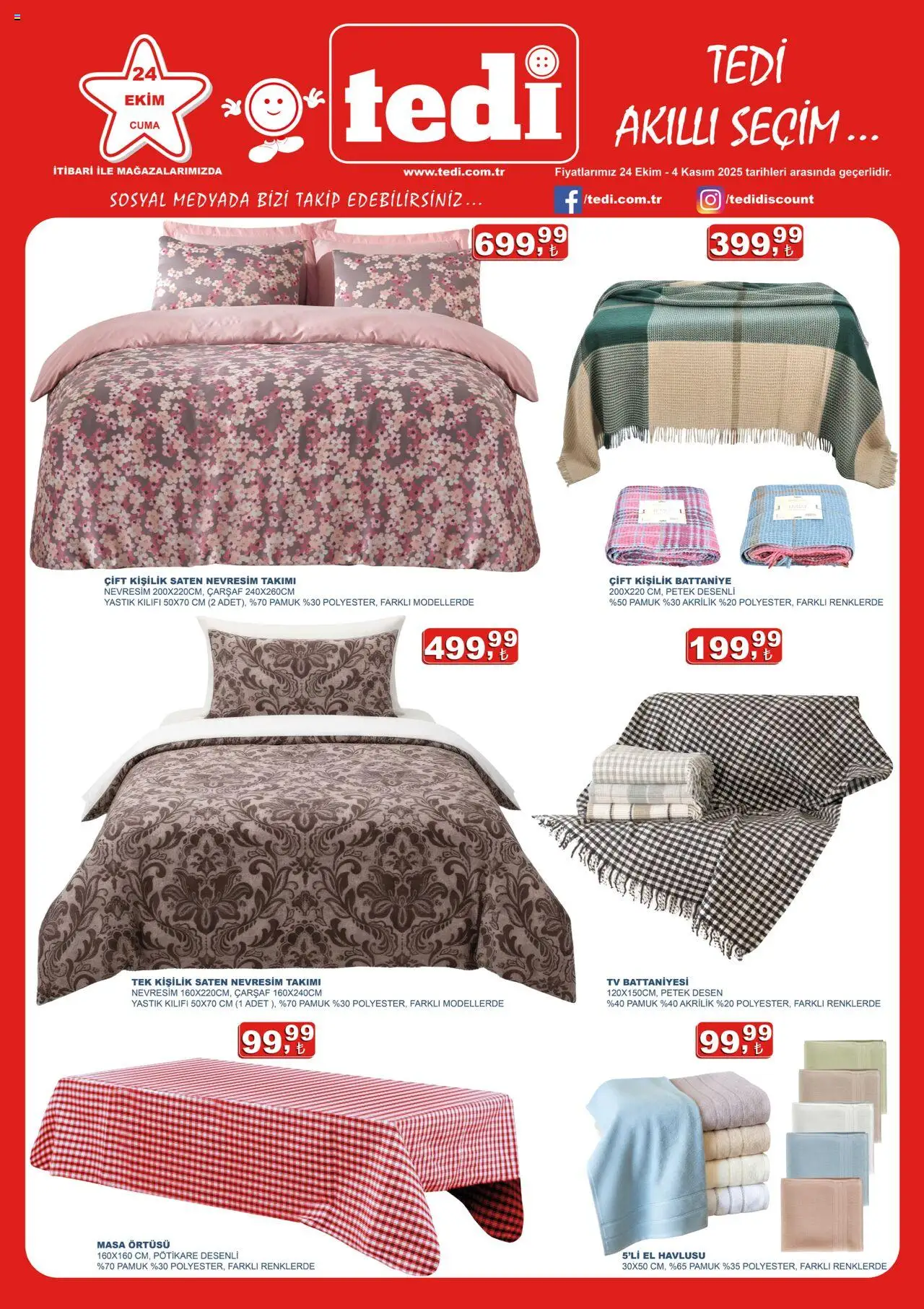 Tedi  Katalog - 24.10.2025 tarihinden itibaren geçerlidir | Sayfa: 1 | Ürünler: Nevresim, Çarşaf, TV, Masa örtüsü