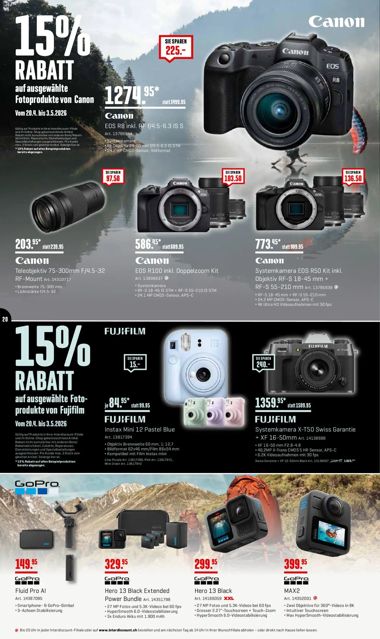 Interdiscount aktionen 20% Rabatt – gültig ab 27.04.2026 | Seite: 20 | Produkte: Smartphone, Uhr, Systemkamera, Objektiv