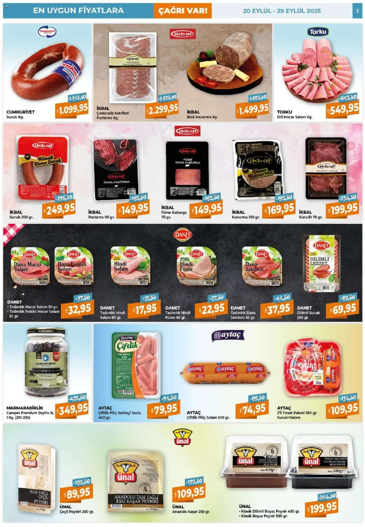 Çağrı Market Katalog - 20.09.2025 tarihinden itibaren geçerlidir | Sayfa: 3 | Ürünler: Peynir, Jambon, Zeytin, Sucuk