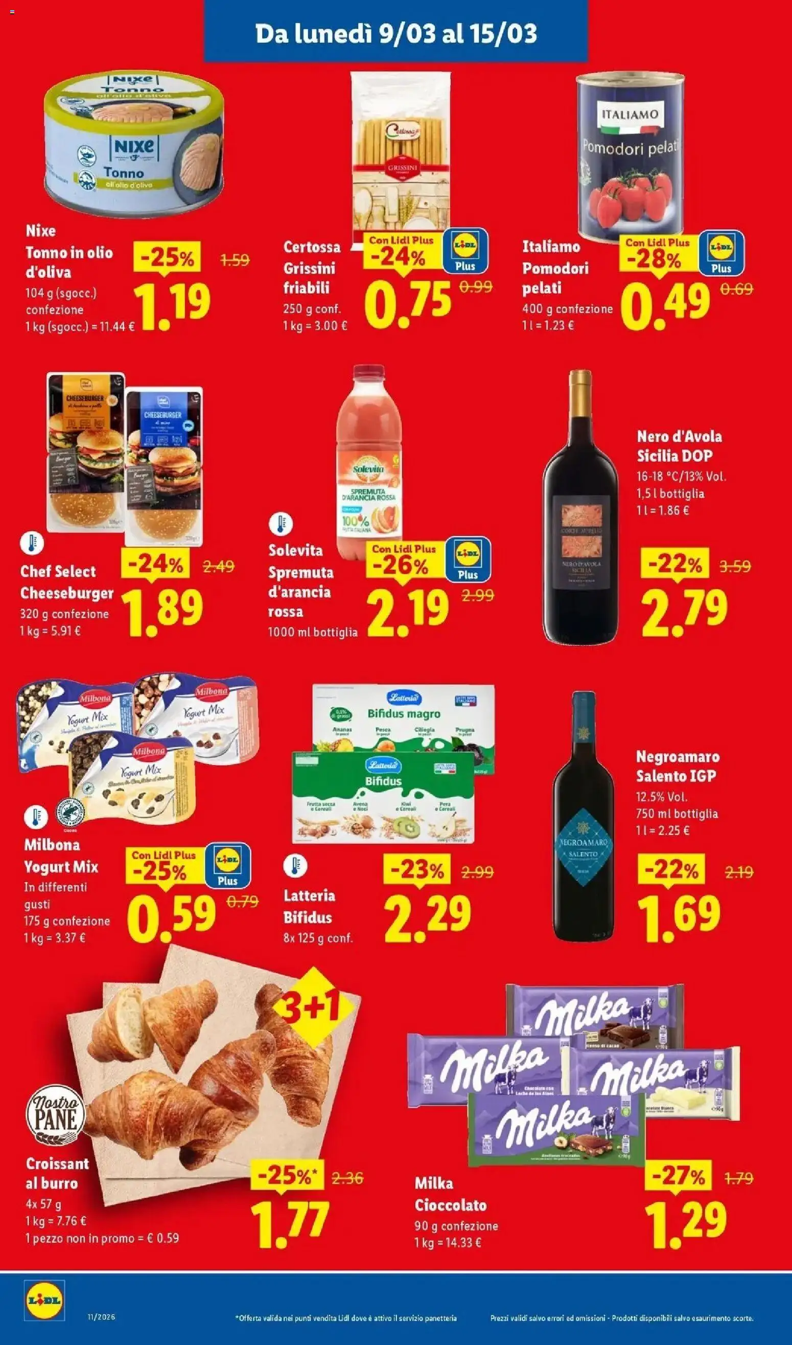 Volantino Lidl del 09.03.2026 | Pagina: 4 | Prodotti: Cioccolato, Pomodori, Tonno, Grissini