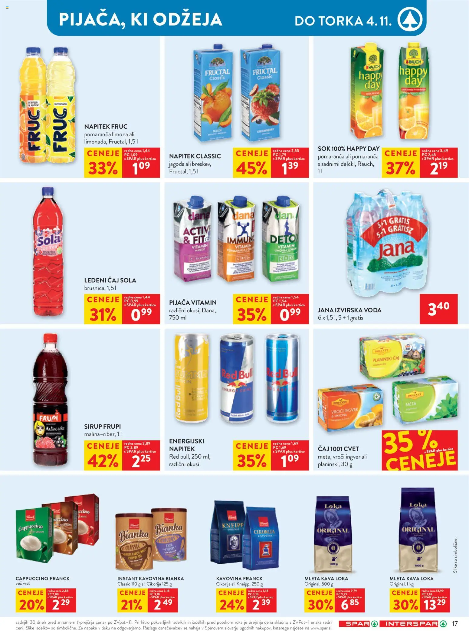 Novi Spar katalog ponudbe – veljaven od 29.10.2025 | Stran: 25 | Izdelki: Sirup, Kava, Caj, Voda