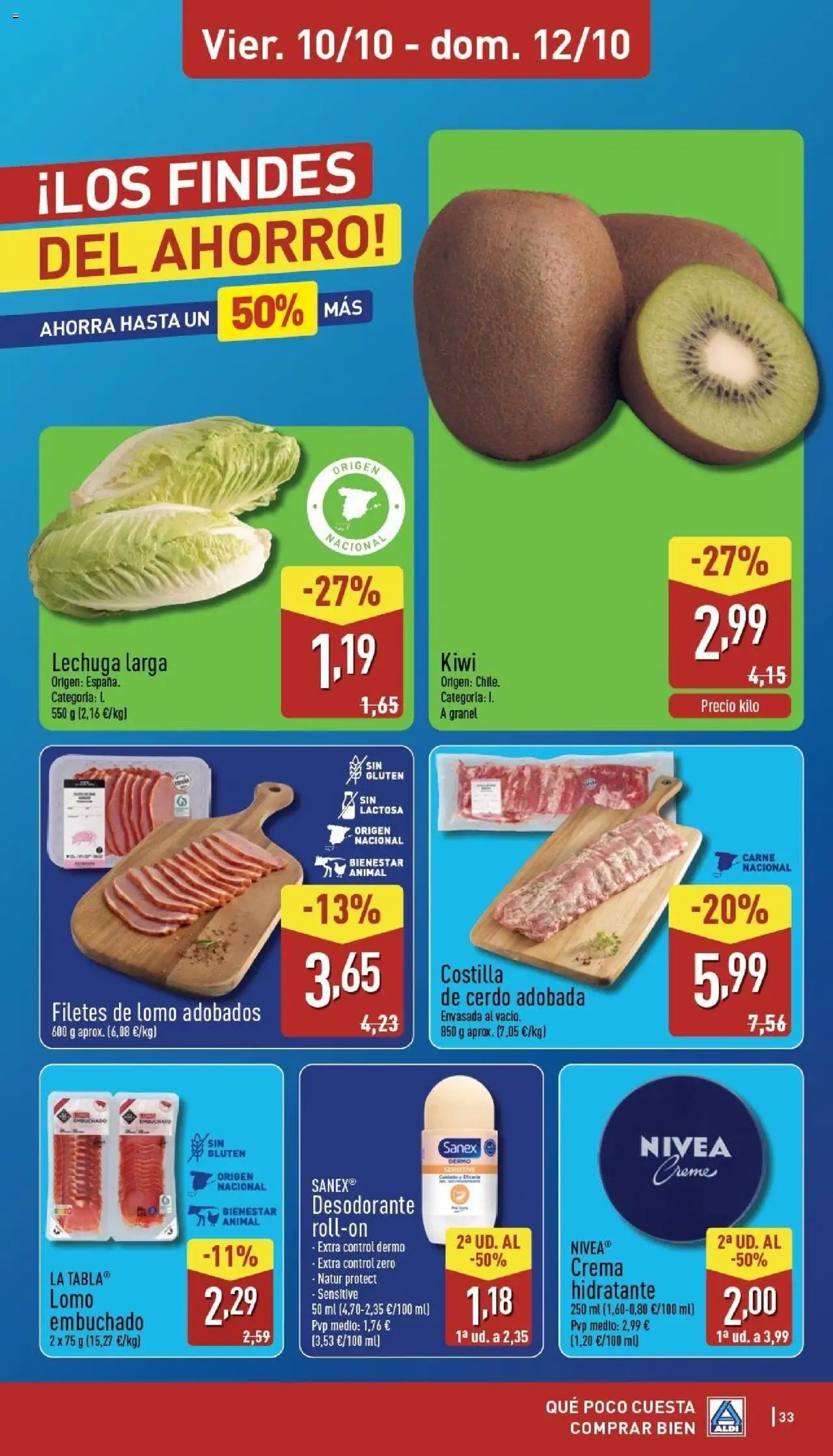 Aldi folleto Península │ válido desde el 06.10.2025 | Página: 33 | Productos: Desodorante, Cerdo, Kiwi, Crema