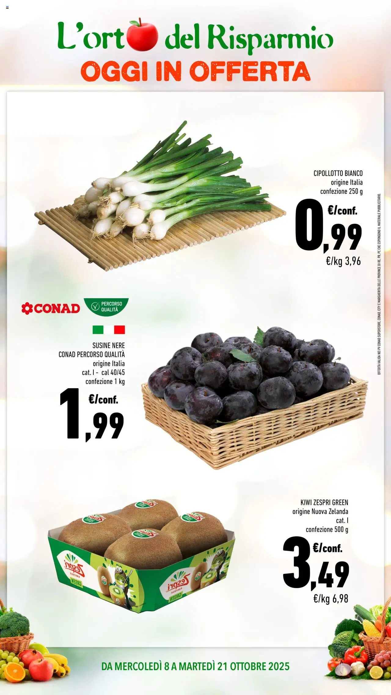 Volantino Conad del 08.10.2025 | Pagina: 2 | Prodotti: Kiwi, PC, Susine