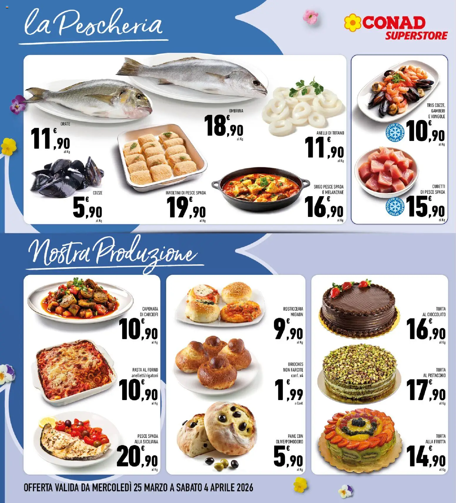 Volantino Conad del 25.03.2026 | Pagina: 10 | Prodotti: Gamberi, Cozze, Vongole, Torta
