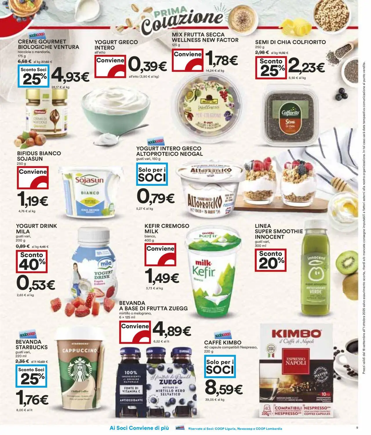 Volantino COOP del 18.09.2025 | Pagina: 9 | Prodotti: Yogurt, Caffè, Frutta, Data