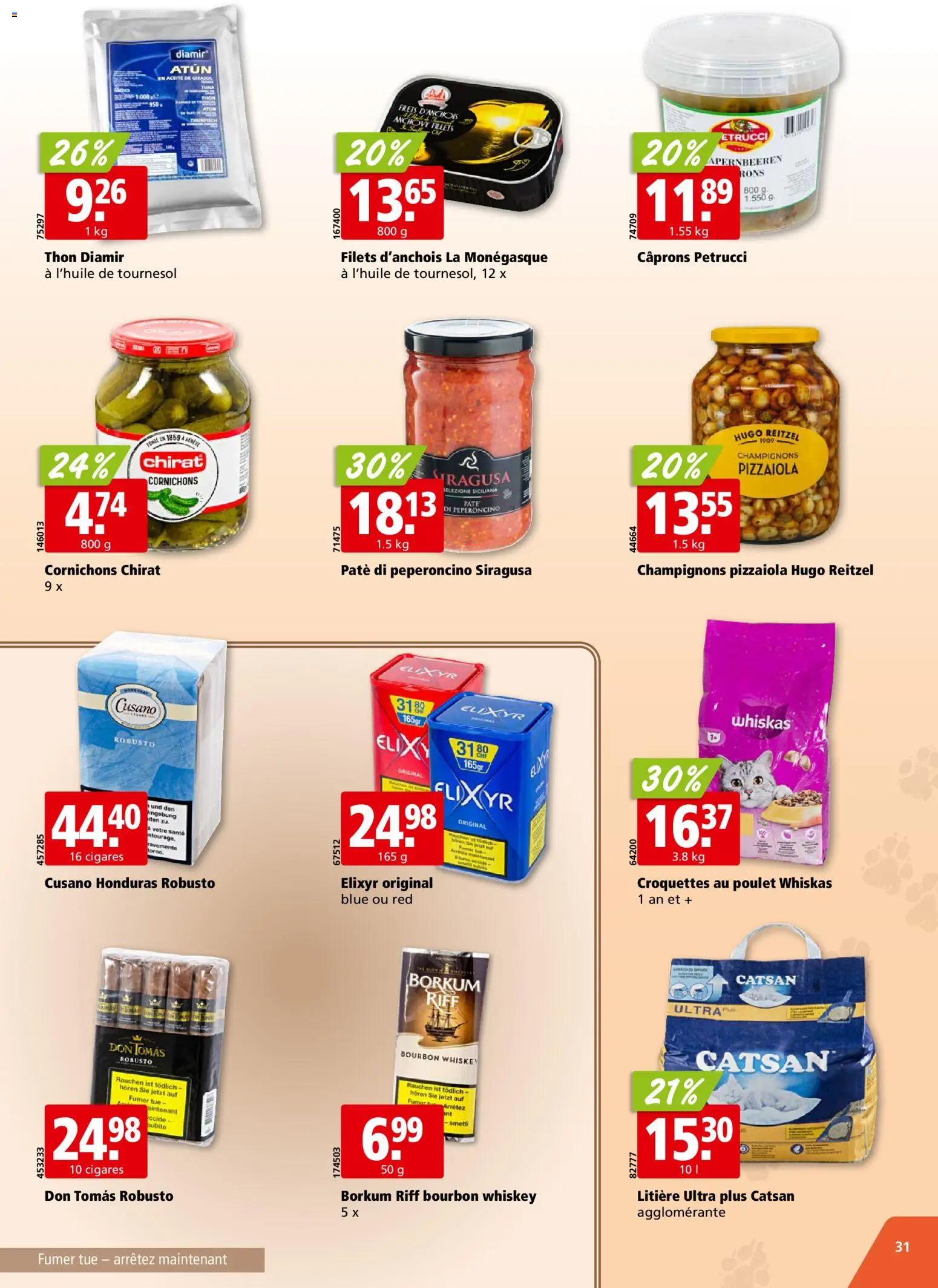 Aligro aktionen Chavannes, Matran, Genève, Sion – gültig ab 20.04.2026 | Seite: 31 | Produkte: Champignons, Bourbon, Whiskey