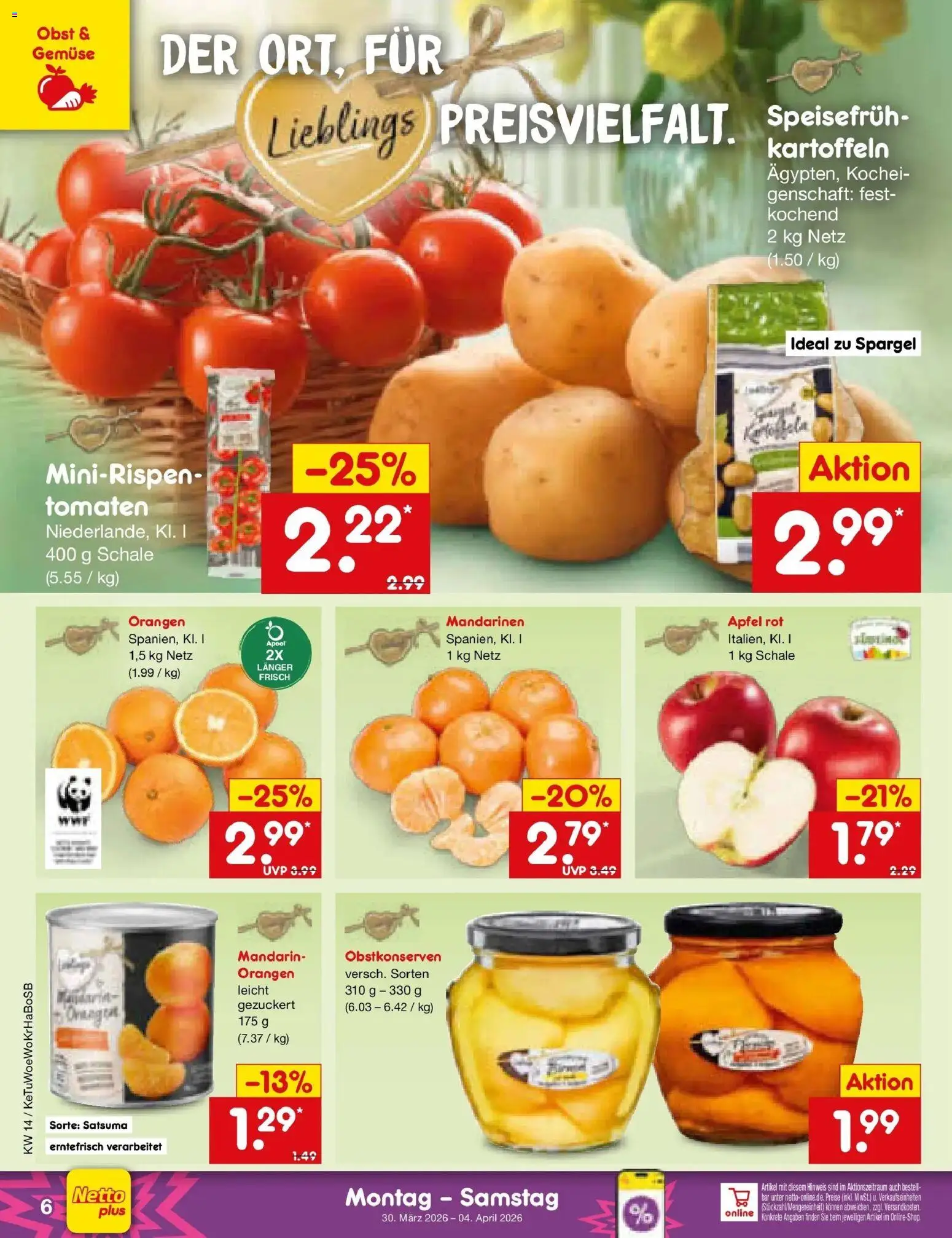 Netto Marken-Discount Prospekt Bonn	 – gültig ab 30.03.2026 | Seite: 6 | Produkte: Mandarinen, Orangen, Kartoffeln, Obst