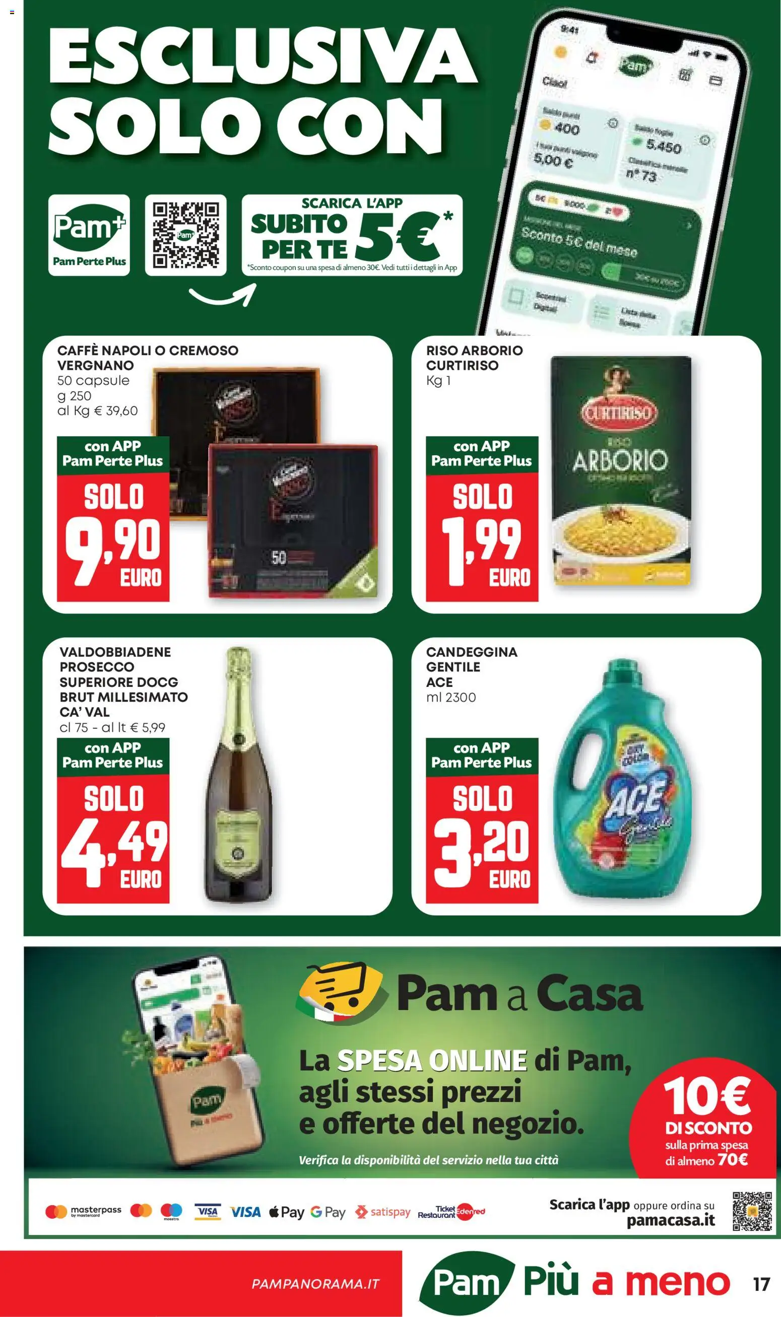 Volantino PAM del 23.10.2025 | Pagina: 17 | Prodotti: Caffè, Tè, Candeggina, Prosecco
