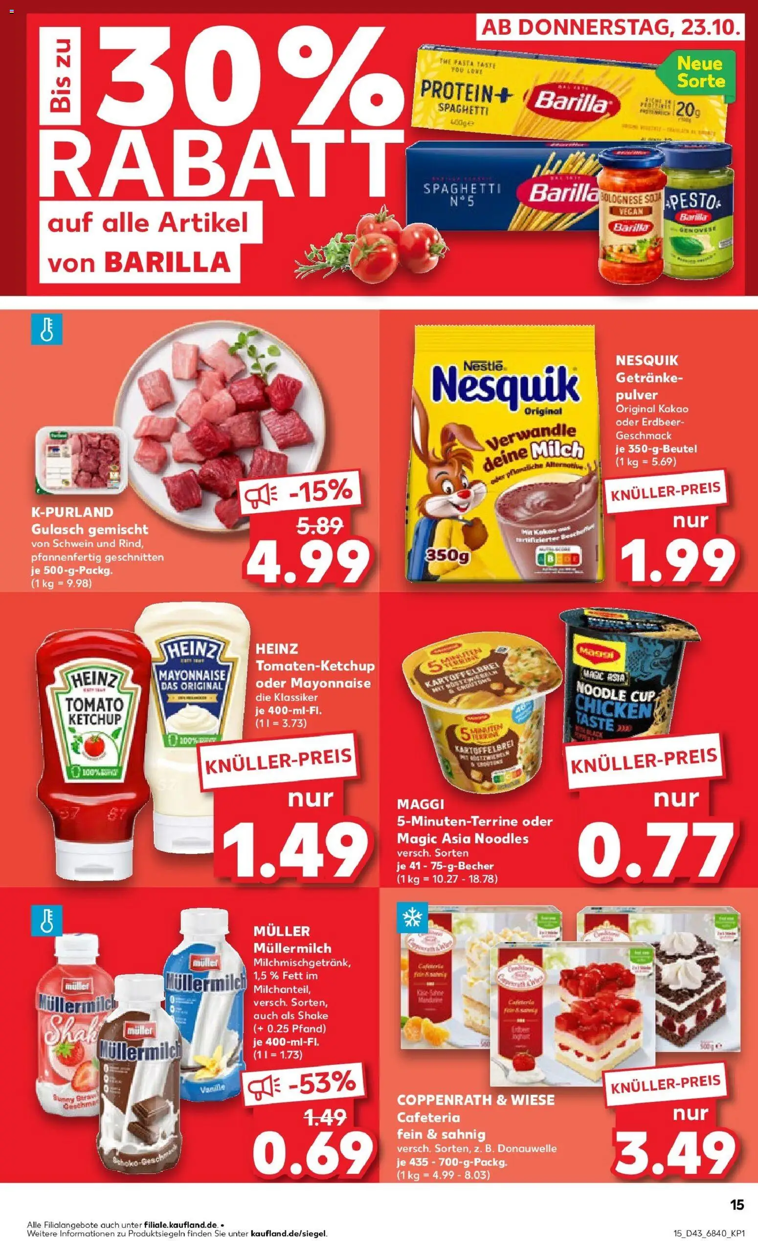 Kaufland prospekt Holzminden	 – gültig ab 26.10.2025 | Seite: 15 | Produkte: Nesquik, Barilla pesto, Ketchup, Muller mullermilch