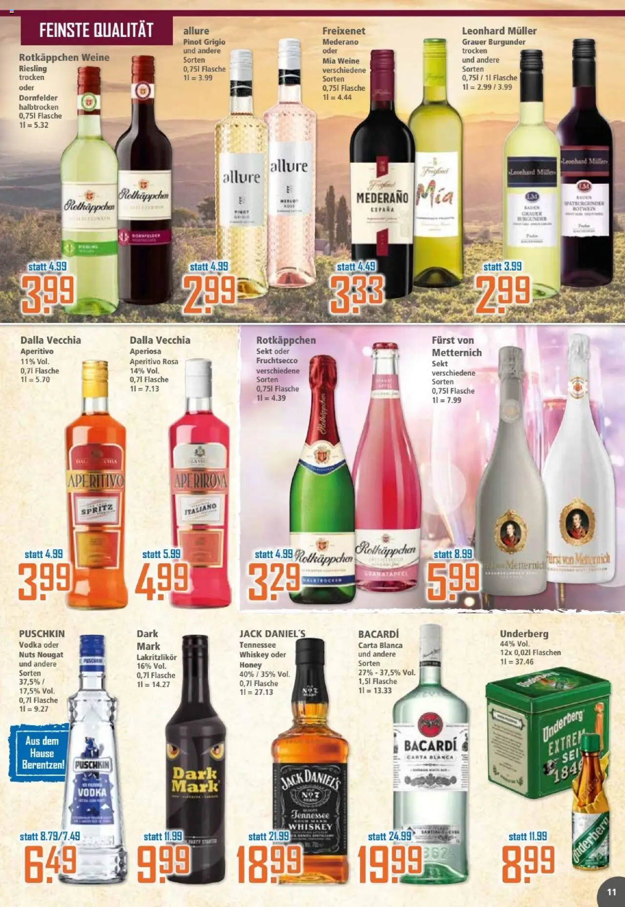 Klaas & Kock Prospekt – gültig ab 22.09.2025 | Seite: 11 | Produkte: Bacardi, Vodka, Berentzen, Underberg