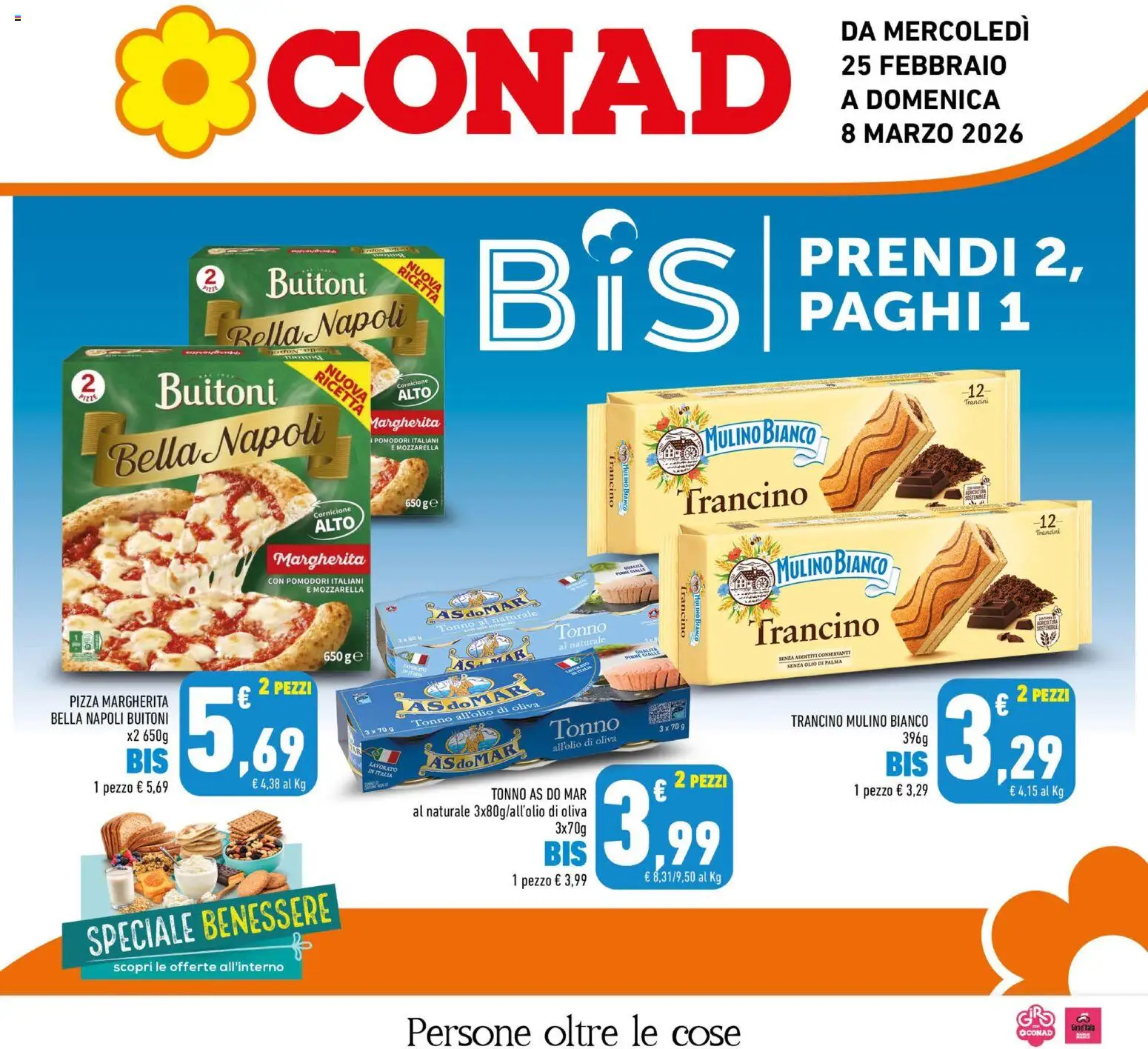Volantino Conad del 25.02.2026 | Pagina: 1 | Prodotti: Olio, Pomodori, Pinne, Tonno