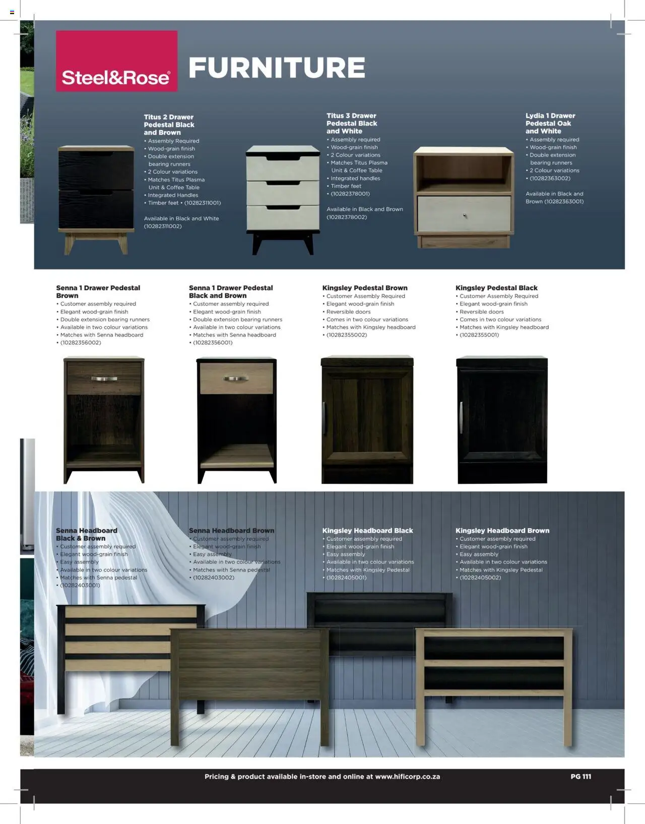 New HiFi Corp catalogue – valid from 12.02.2024 | Page: 111 | Products: Pedestal, Headboard, Drawer pedestal, Table