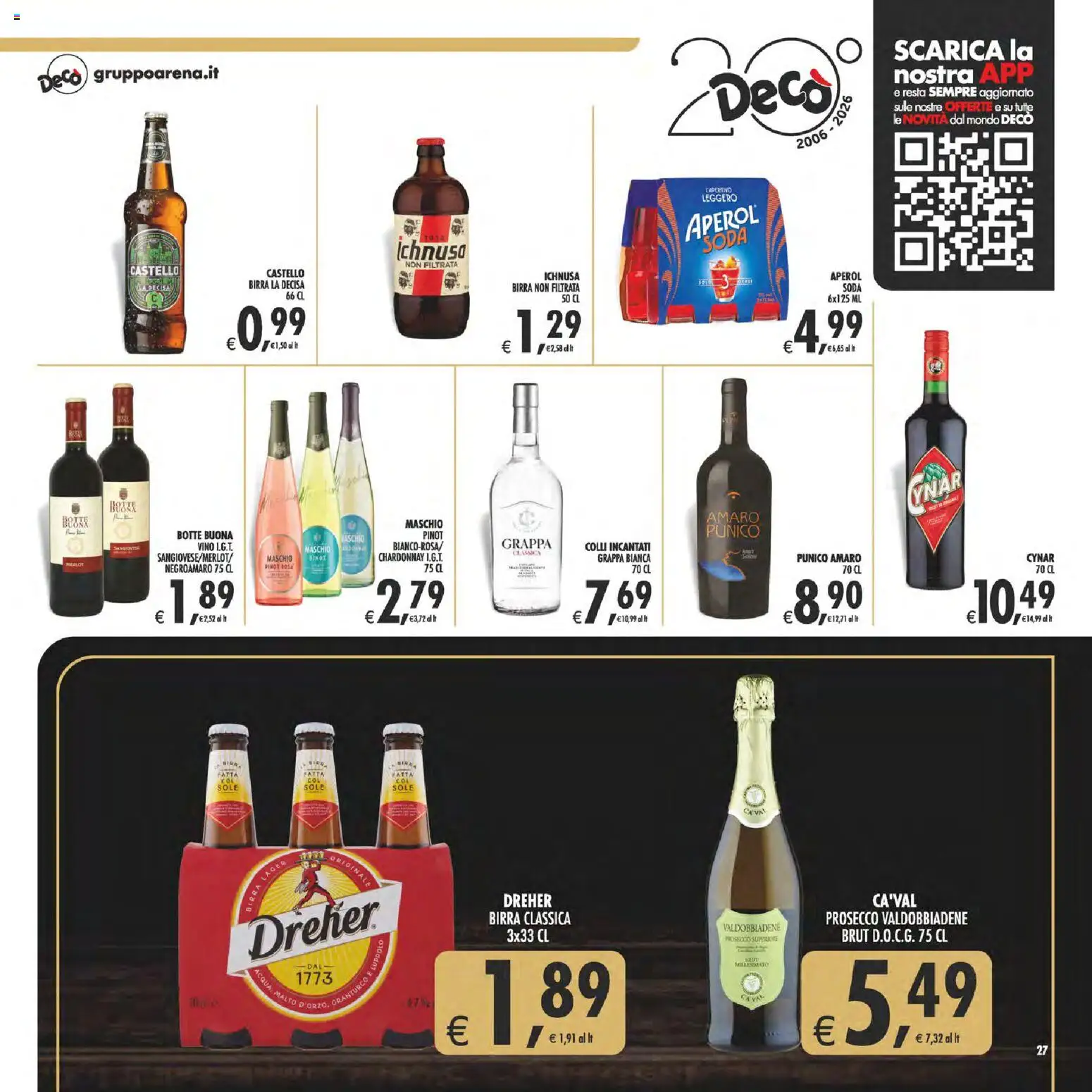 Volantino Decò del 07.04.2026 | Pagina: 27 | Prodotti: Birra, Prosecco, Acqua, Aperol