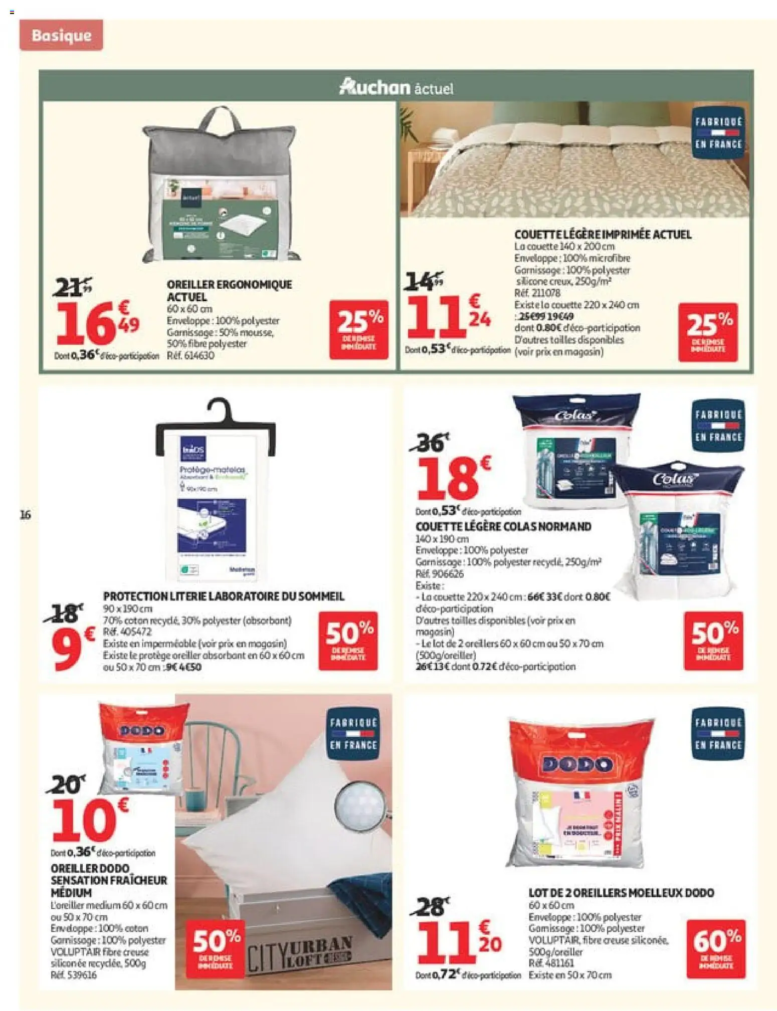 {H1} | Page: 16 | Produits: Coton, Enveloppe, Oreiller, Literie