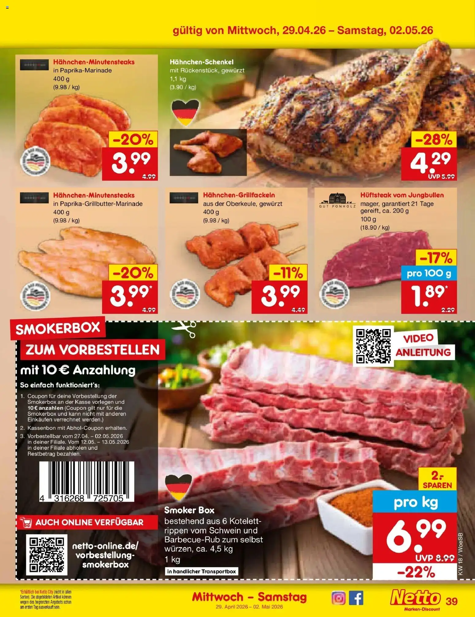Netto Marken-Discount Prospekt Gemmingen	 – gültig ab 27.04.2026 | Seite: 53 | Produkte: Hahnchenschenkel, Box, Video