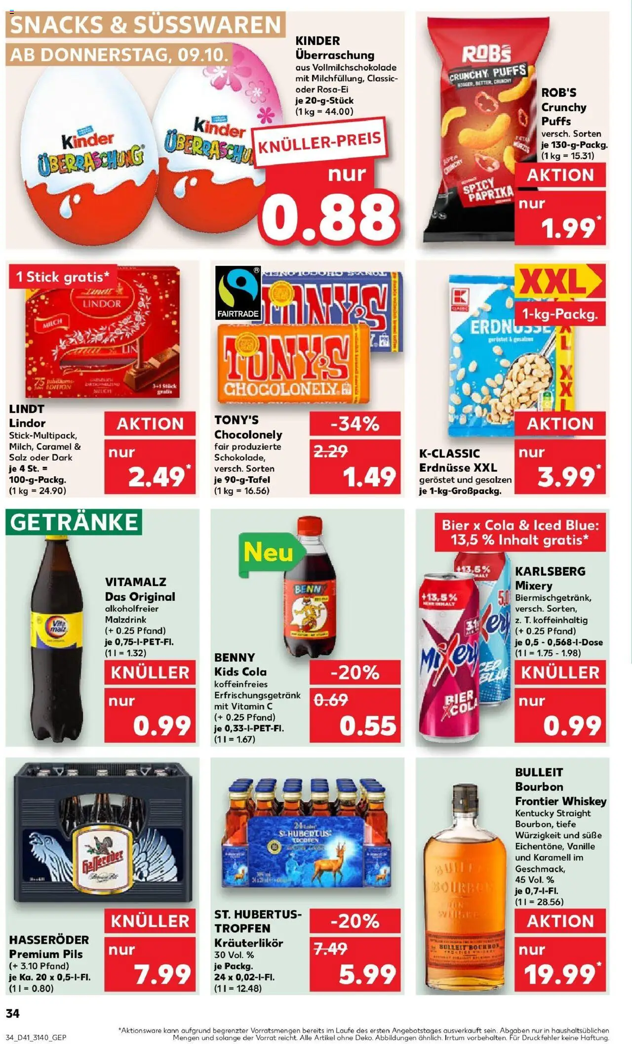 Kaufland prospekt Taucha	 – gültig ab 09.10.2025 | Seite: 34 | Produkte: Erdnüsse, Cola, Mixery, Whiskey