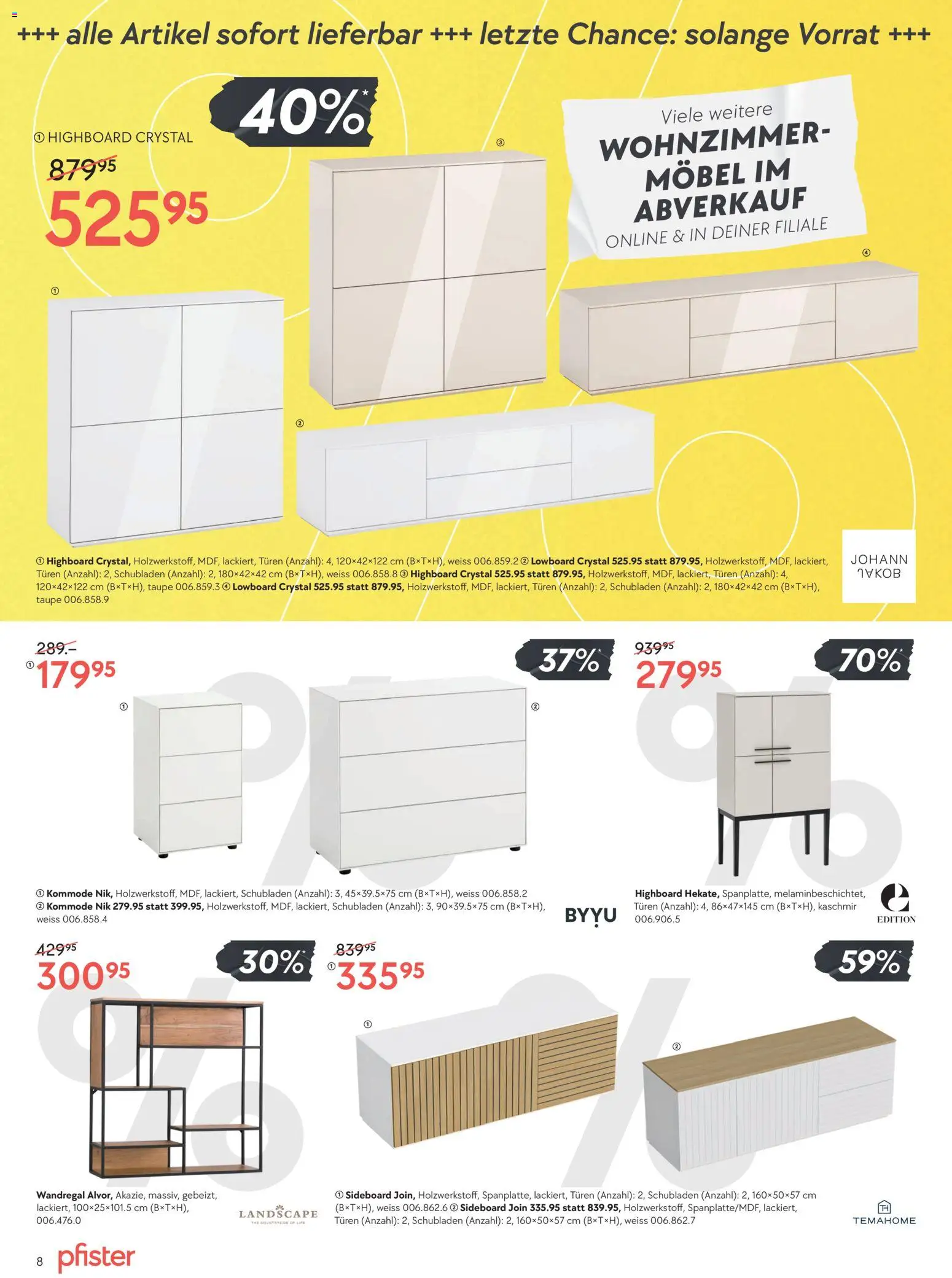 Pfister Aktionen – gültig ab 27.01.2026 | Seite: 8 | Produkte: Highboard, Kommode, Sideboard, Lowboard