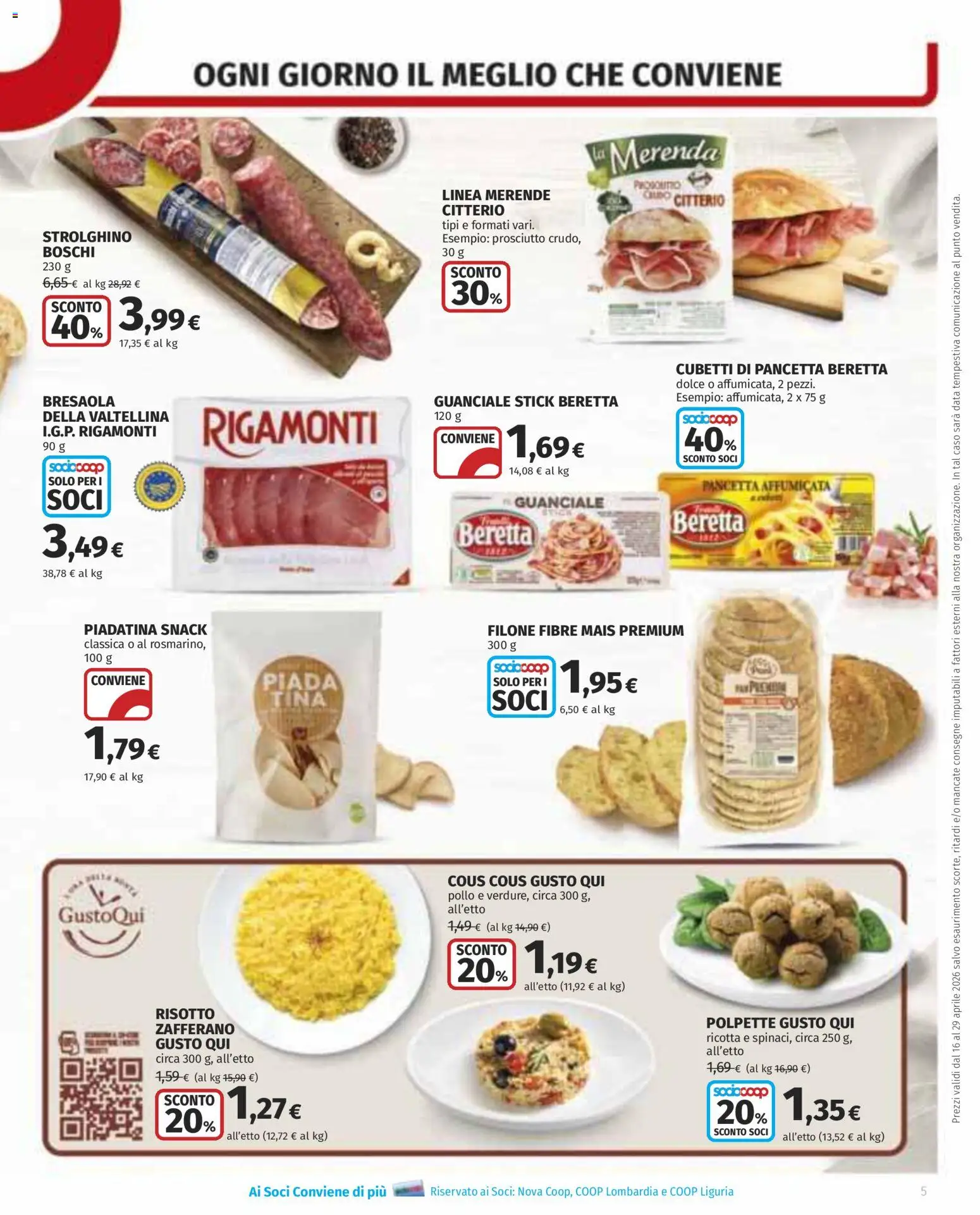 Volantino COOP del 16.04.2026 | Pagina: 5 | Prodotti: Bresaola, Pancetta, Ricotta, Polpette