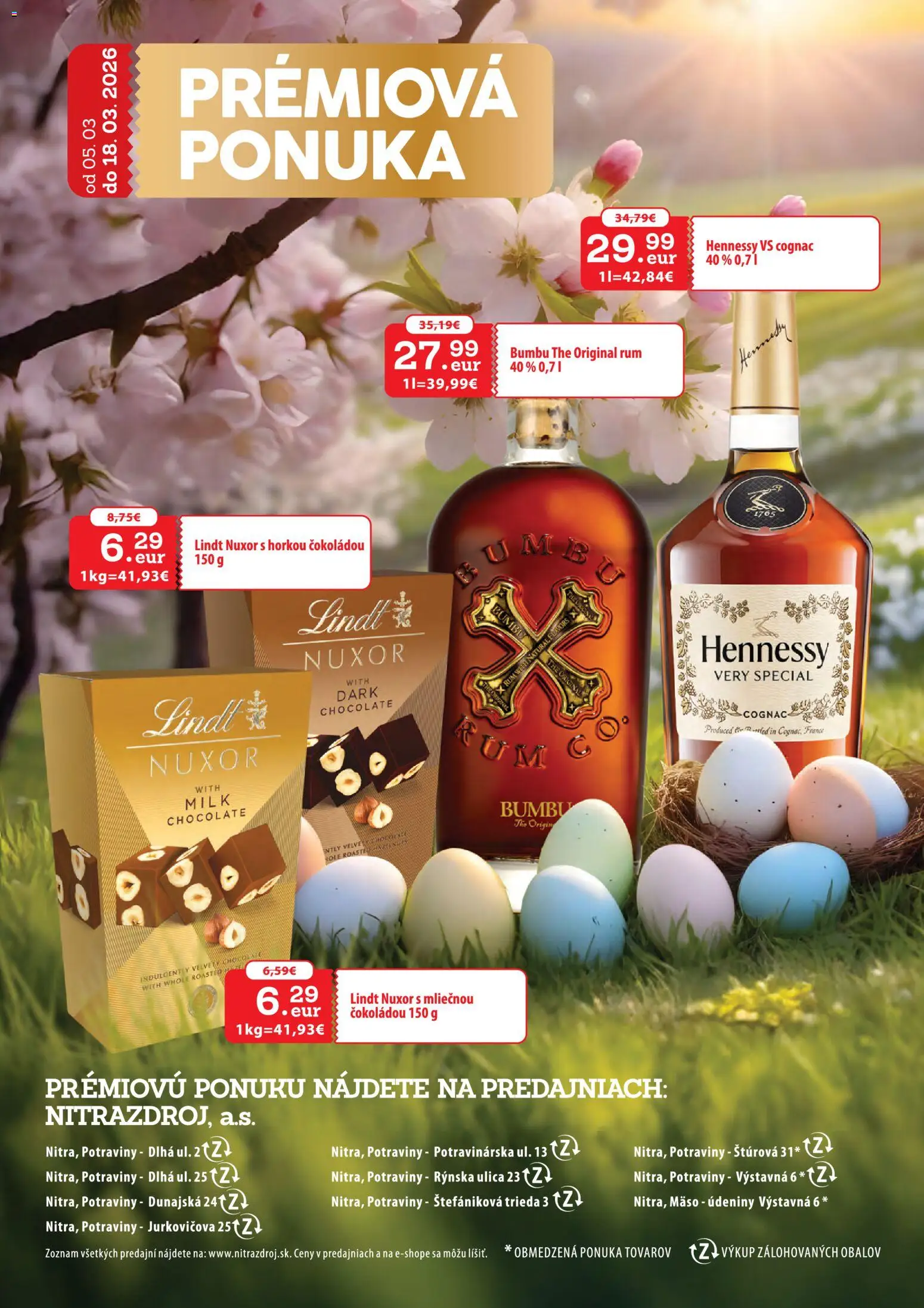 Nové Nitrazdroj akcie – leták je platný od 05.03.2026 | Strana: 27 | Produkty: Lindt, Rum, Hennessy