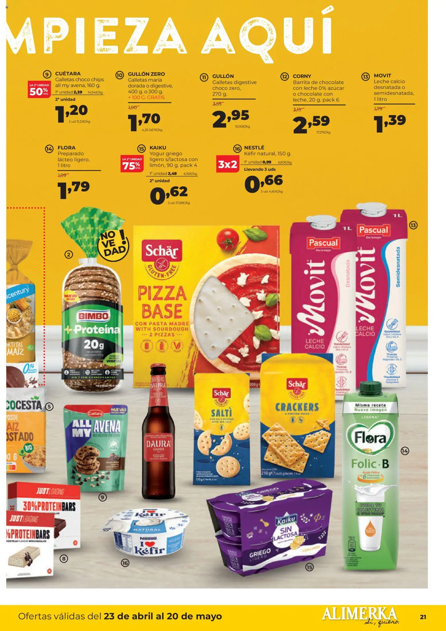 Alimerka folleto Castilla y León │ válido desde el 23.04.2026 | Página: 23 | Productos: Leche, Chocolate, Pizza, Μαγειρική εστία