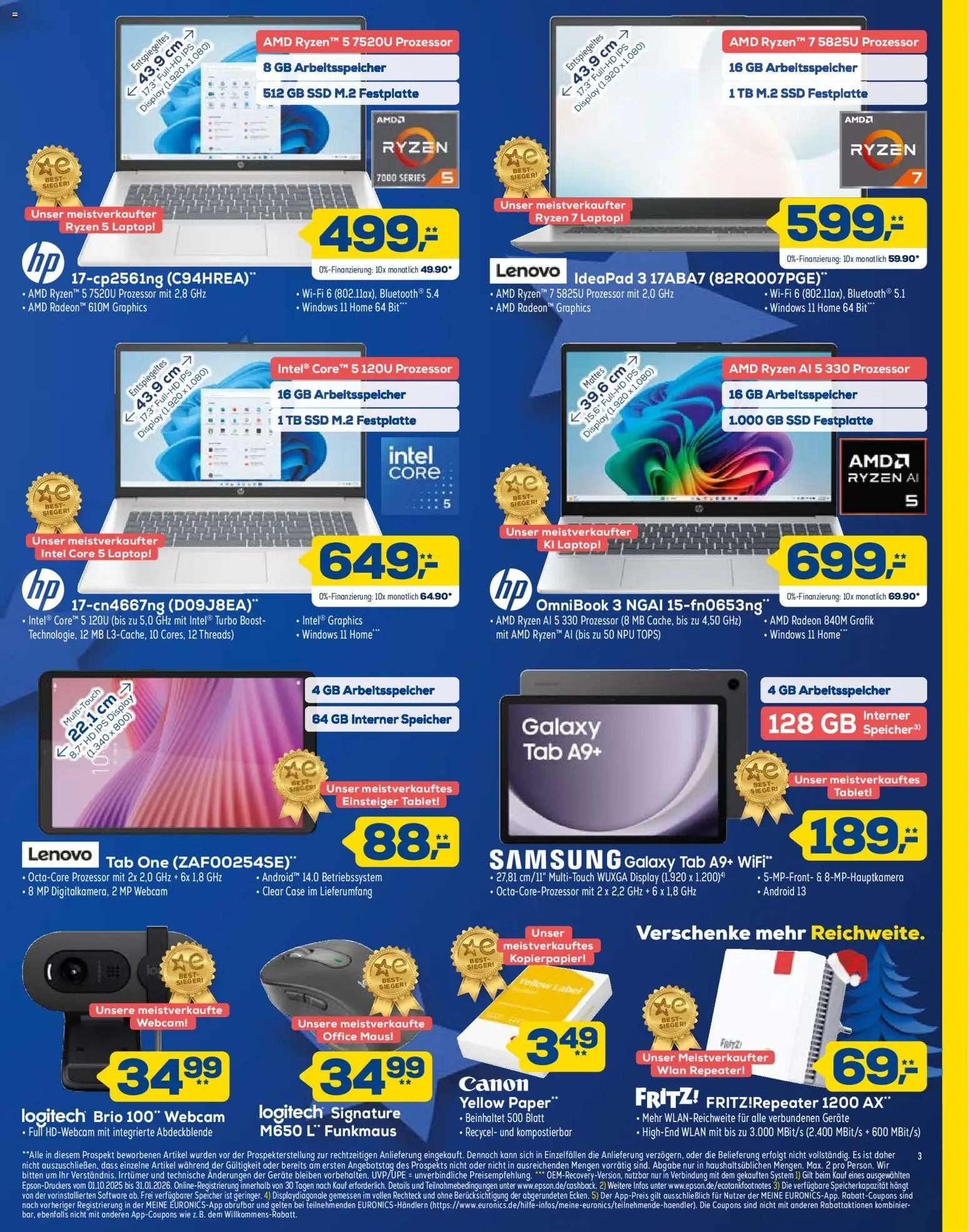 Euronics Prospekt 	 – gültig ab 17.12.2025 | Seite: 3 | Produkte: Lenovo, Samsung, Laptop, Tablet