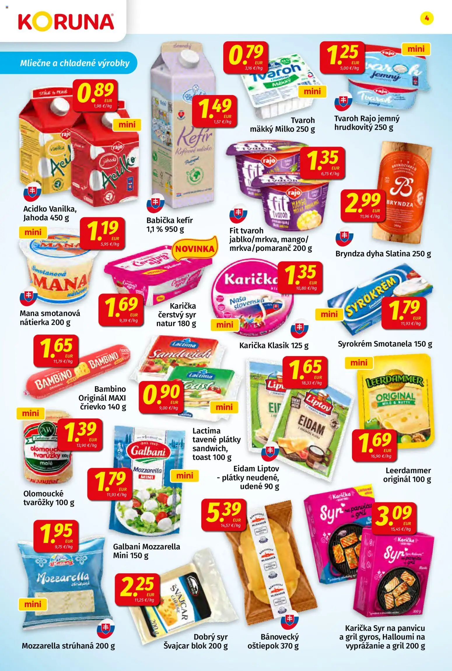 Nové Koruna akcie – leták je platný od 24.04.2026 | Strana: 4 | Produkty: Gril, Mozzarella, Tvaroh