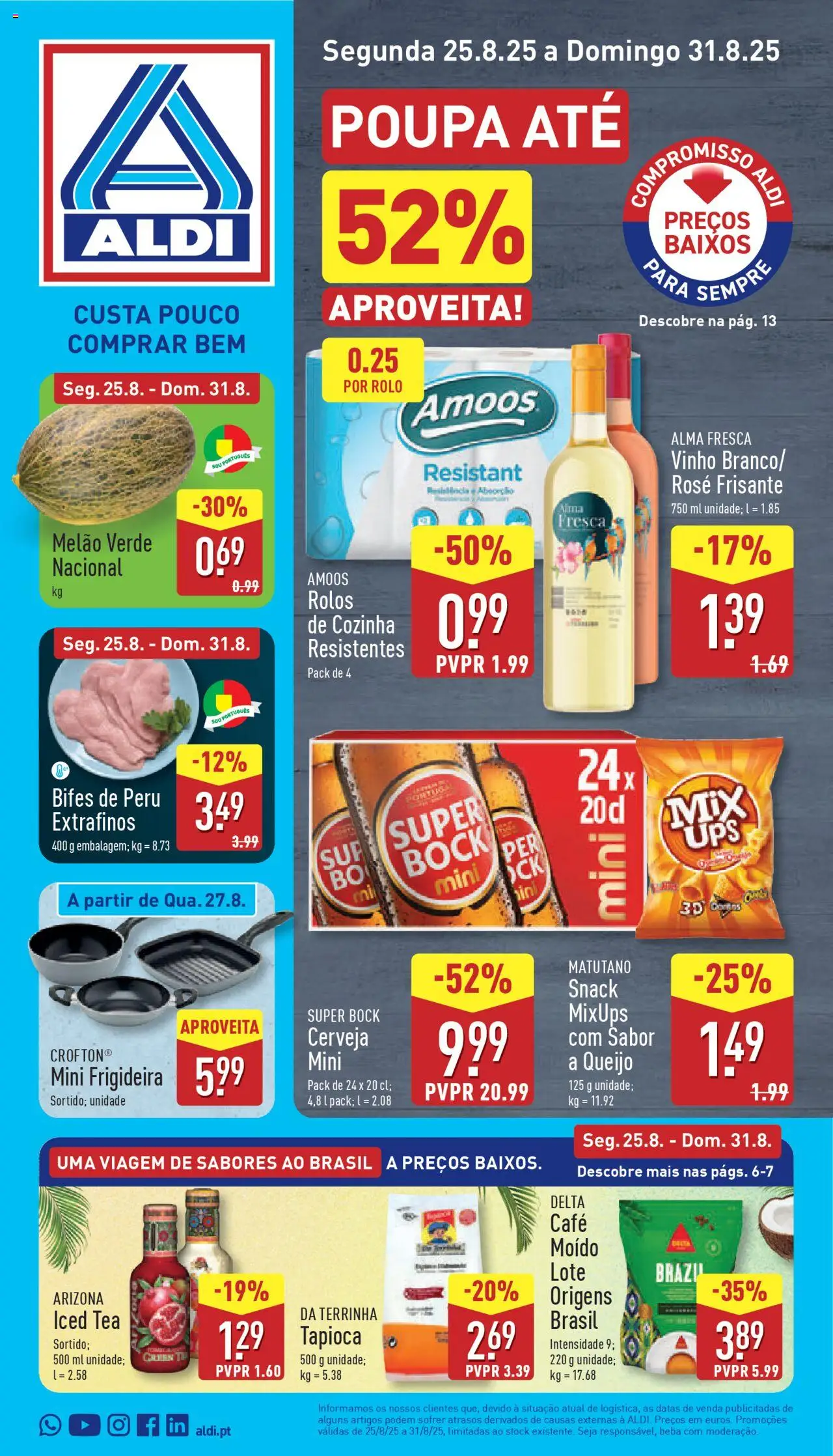 Aldi folheto │ válido de 25.08.2025 | Página: 1 | Produtos: Frigideira, Super bock, Cerveja, Melão