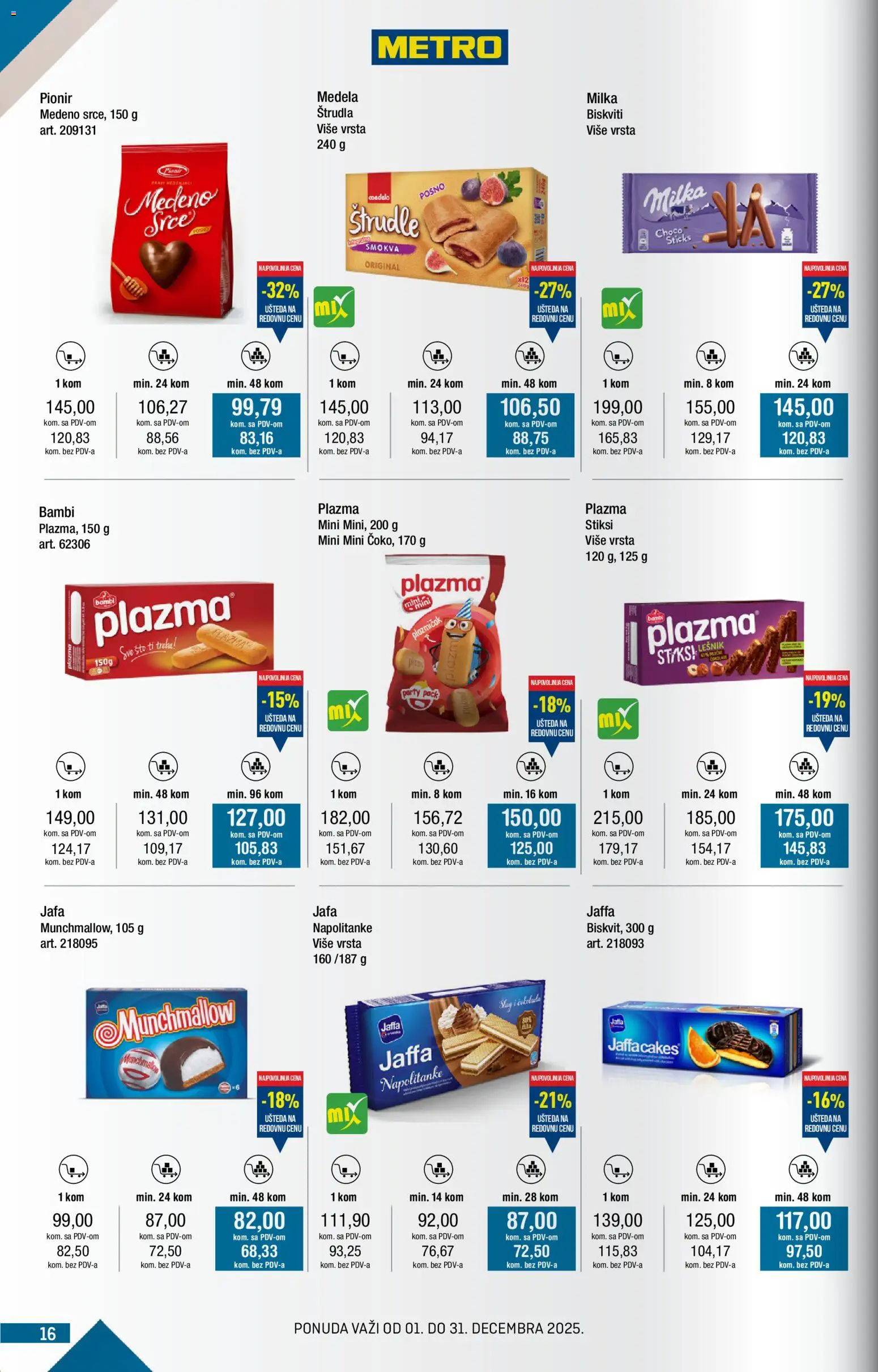 Metro katalog - važi od 01.12.2025 | Strana: 16 | Proizvode: Munchmallow, Plazma, Štrudla, Napolitanke