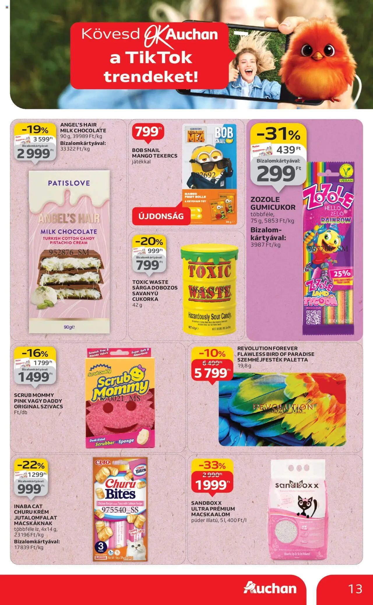 Auchan akciós ujság - amely érvényes a következő dátumtól: 28.08.2025 | Oldal: 13 | Termékek: Macskaalom, Gumicukor, Szemhéjfesték, Vegán