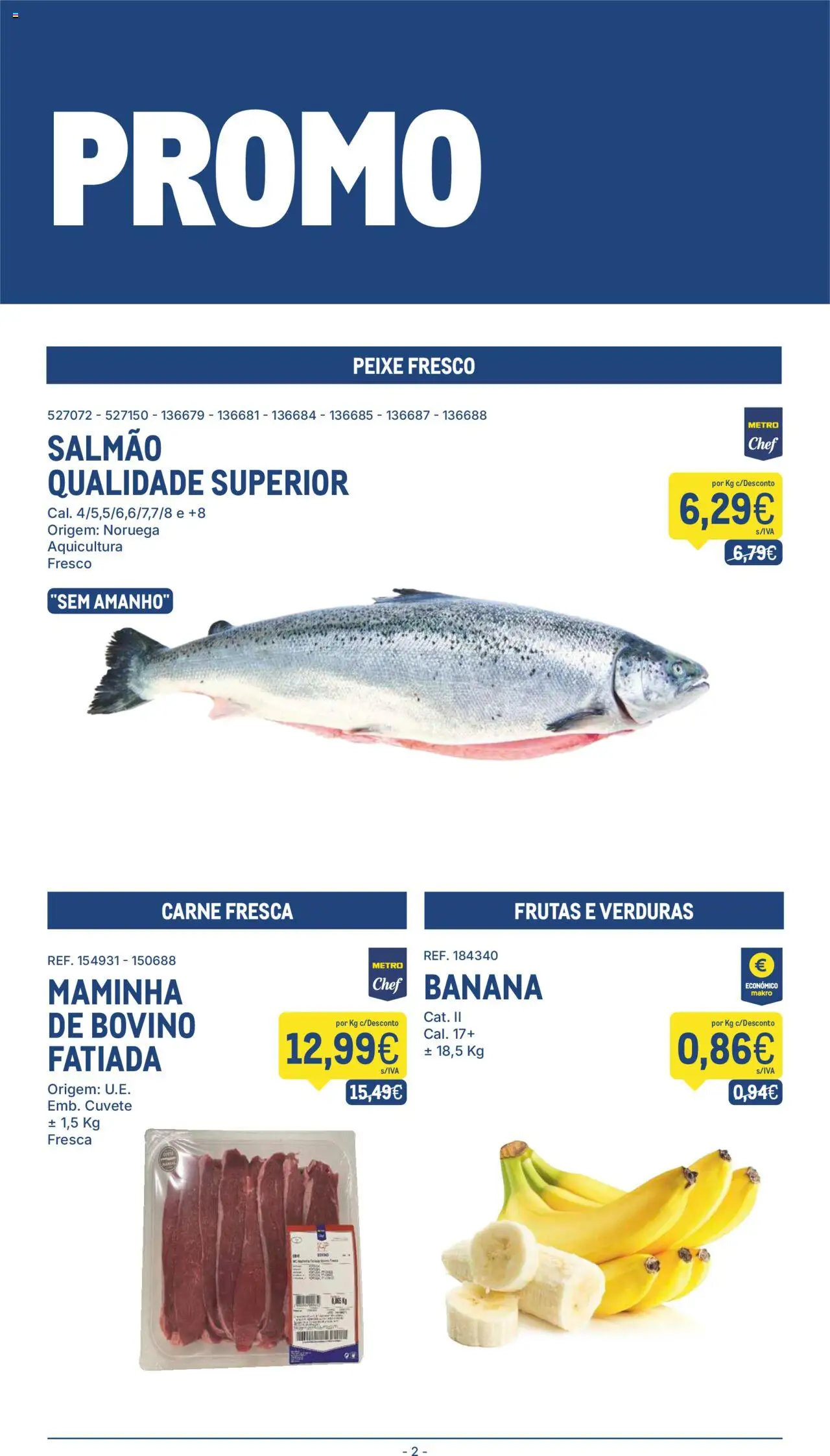 Makro folheto │ válido de 12.08.2025 | Página: 2 | Produtos: Banana, Salmão, Peixe, Carne