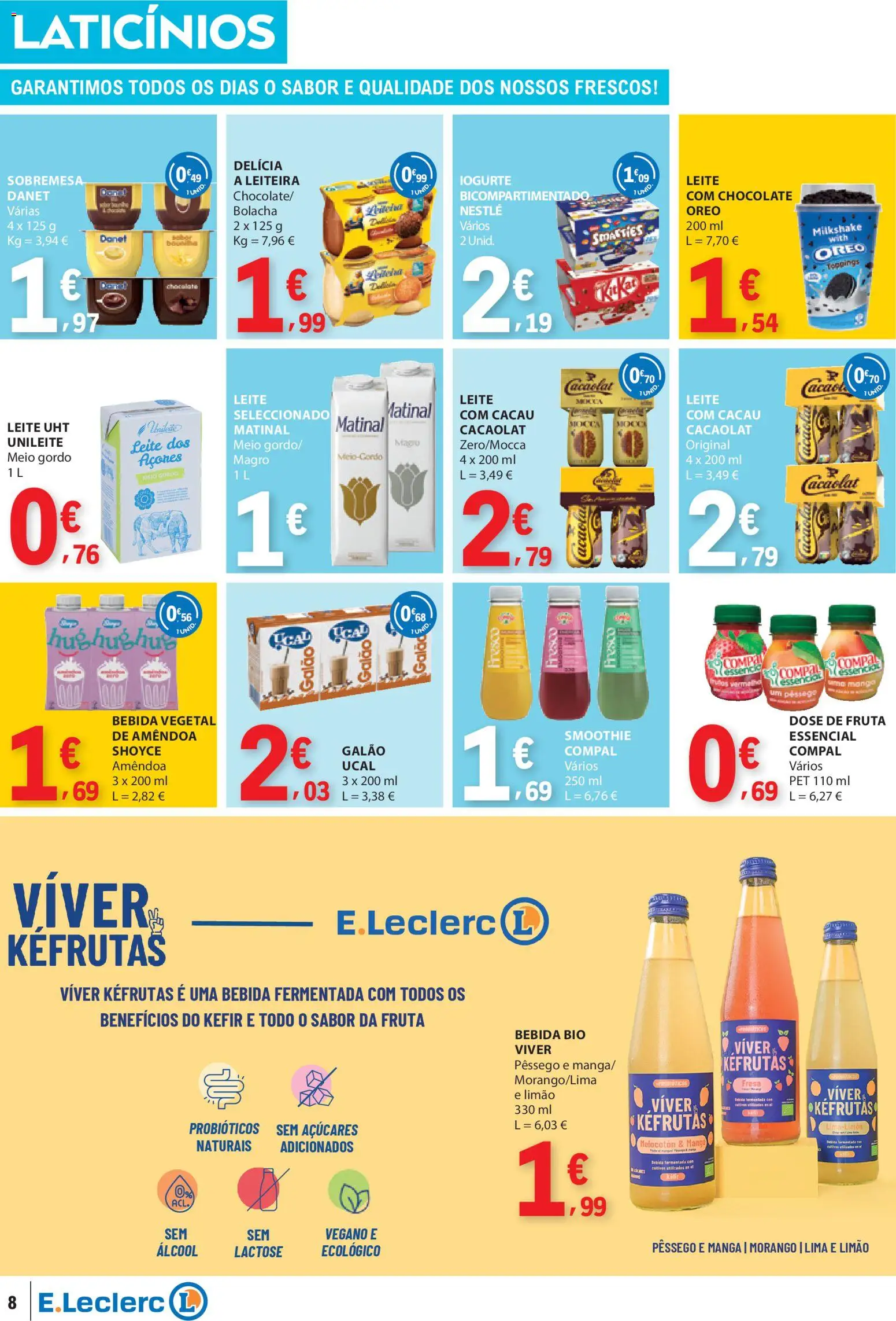 E.Leclerc folheto │ válido de 15.01.2026 | Página: 8 | Produtos: Probióticos, Iogurte, Chocolate, Bebida
