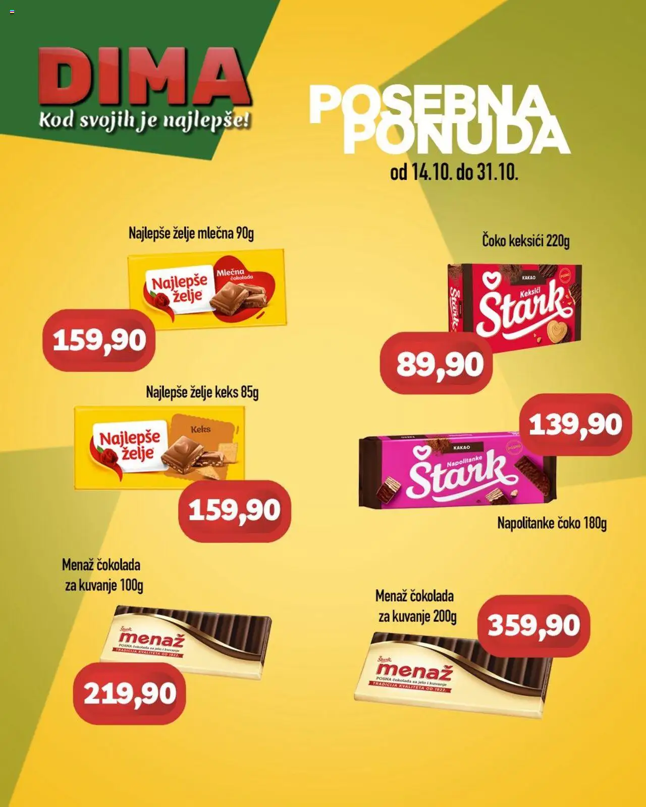 VP Dima katalog - važi od 14.10.2025 | Strana: 1 | Proizvode: Čokolada za kuvanje, Keks, Čokolada, Napolitanke