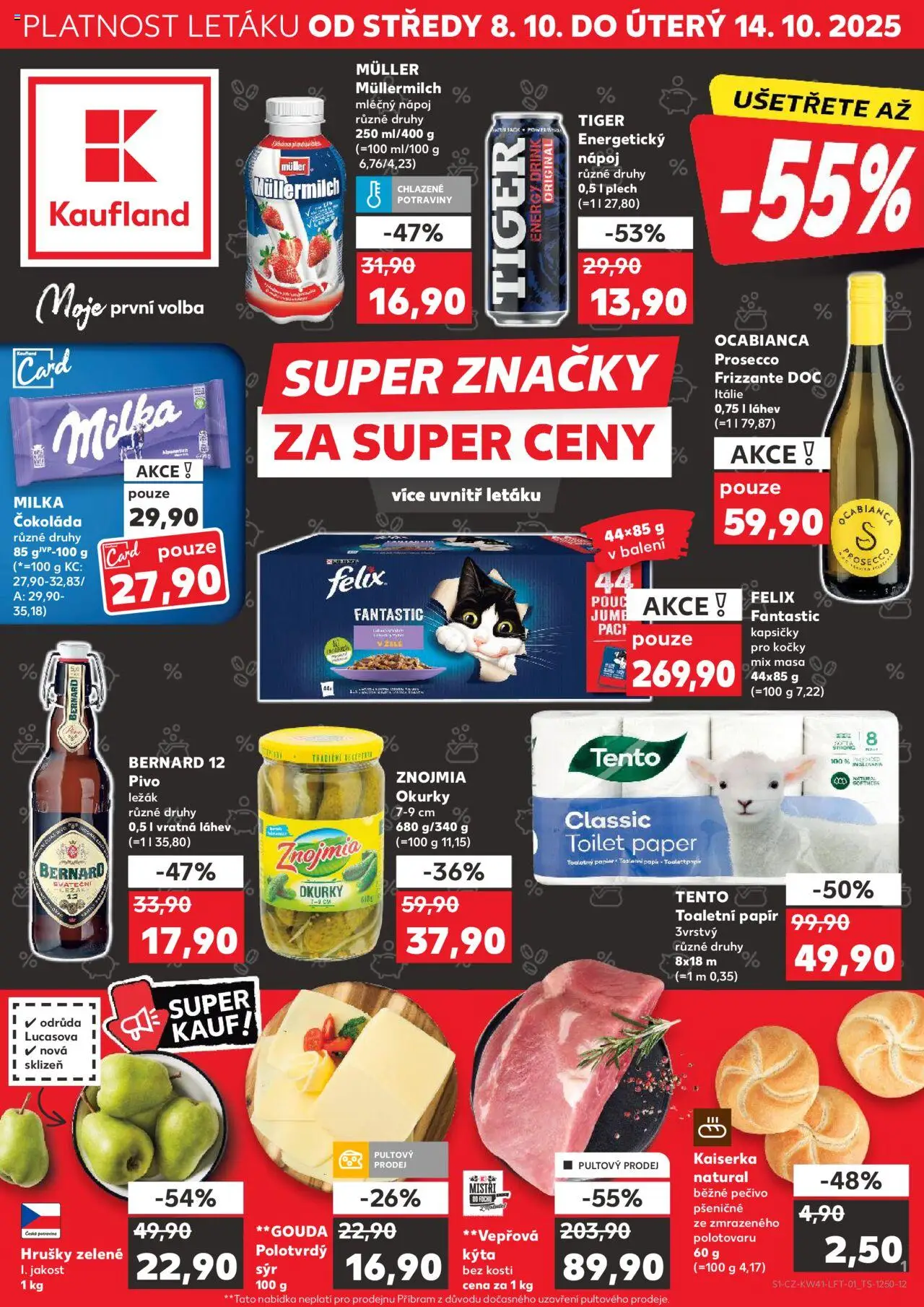 Kaufland leták - Kolín od 08.10.2025 | Strana: 1 | Produkty: Felix, Tiger, Kapsičky pro kočky, Okurky Znojmia