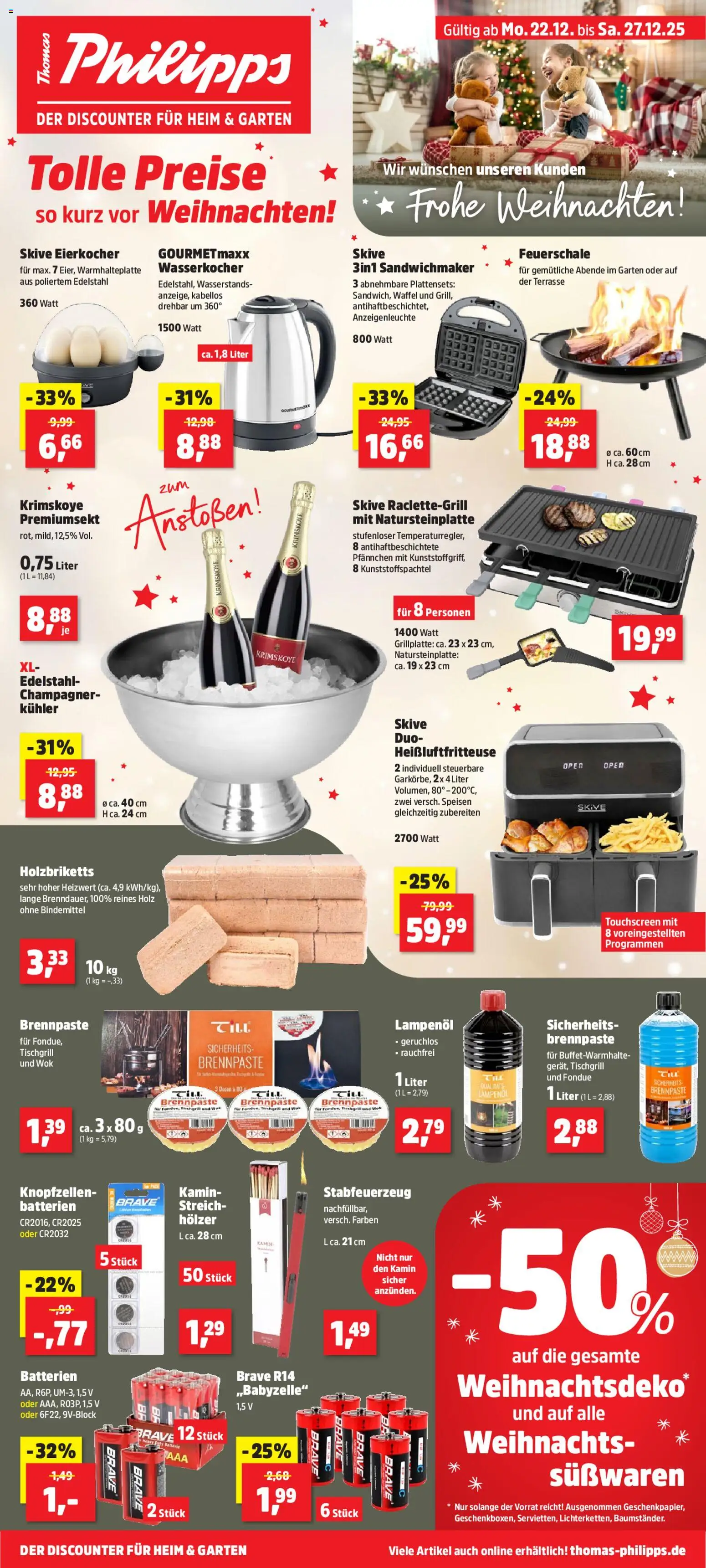 Thomas Philipps Prospekt – gültig ab 22.12.2025 | Seite: 1 | Produkte: Wasserkocher, Kamin, Wok, Heißluftfritteuse