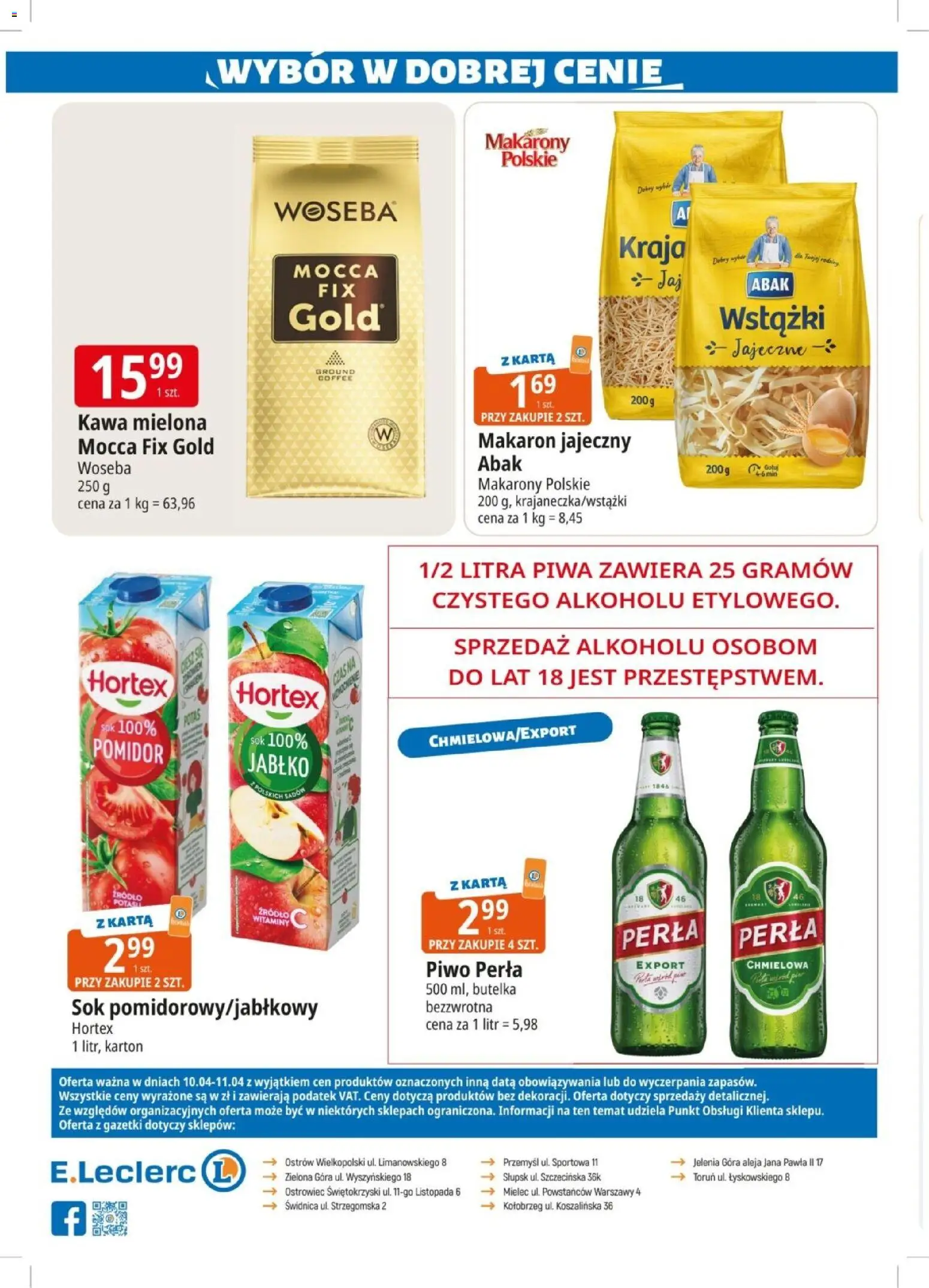 E.Leclerc gazetka - Zielona Góra od 10.04.2026 | Strona: 2 | Produkty: Sok, Piwo, Makarony, Makaron