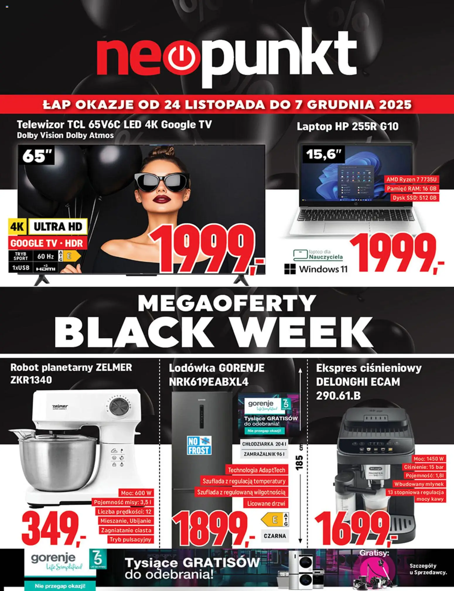 Neopunkt Black Friday od 24.11.2025 | Strona: 1 | Produkty: Laptop, Telewizor, Dysk, Robot