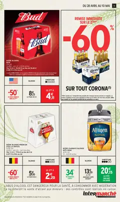 Intermarché - Prévisualisation de Intermarché spécial biéres valide à partir de 28.04.2026 | Page: 11 | Produits: Bière blonde, Jus, Bière, Corona extra