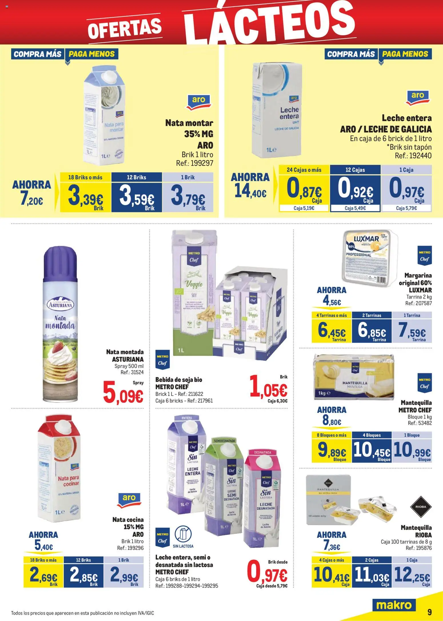 Makro - Precios Canarias │ válido desde el 06.01.2026 | Página: 9 | Productos: Leche desnatada, Πιατοθήκη, Leche, Margarina