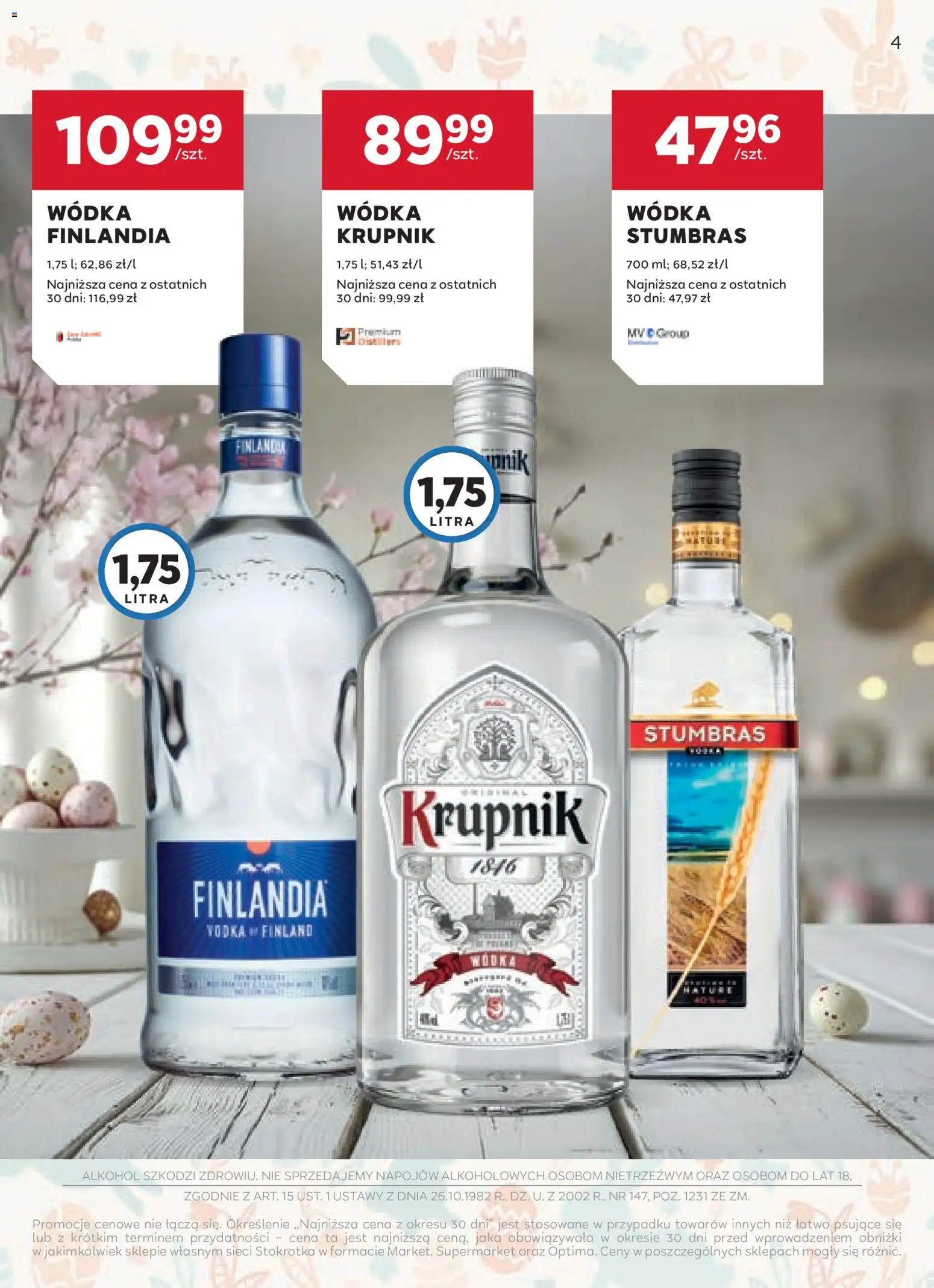 Stokrotka gazetka - Oferta alkoholowa od 19.03.2026 | Strona: 4 | Produkty: Wódka finlandia, Stokrotka, Alkohol, Wódka