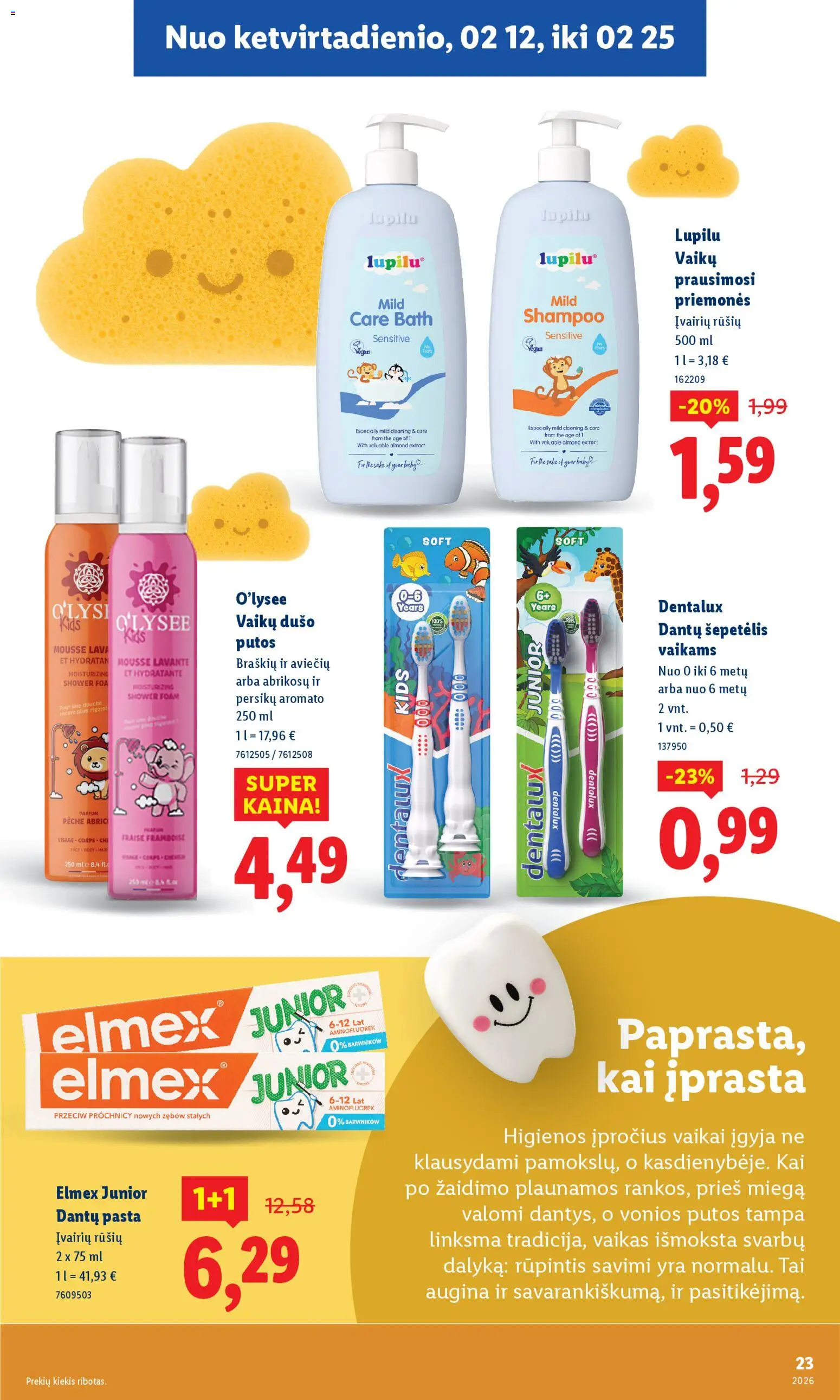 LIDL akcijos nuo 12.02.2026 | Puslapis: 23 | Prekių: Šepetėlis, Vonios putos, Dantų šepetėlis