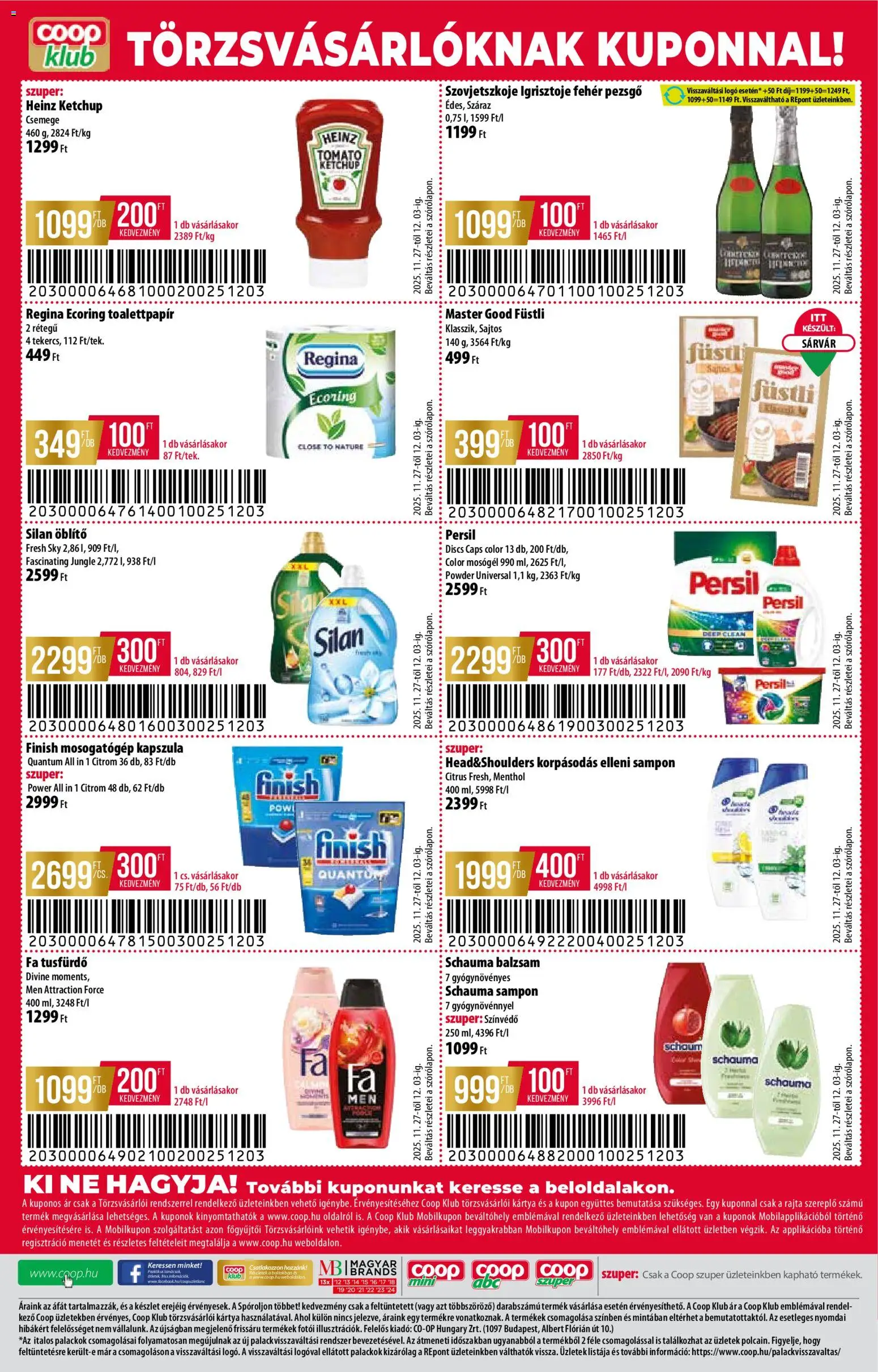 COOP akciós ujság - amely érvényes a következő dátumtól: 27.11.2025 | Oldal: 12 | Termékek: Mosogatógép, Mosógél, Sampon, Tusfürdő