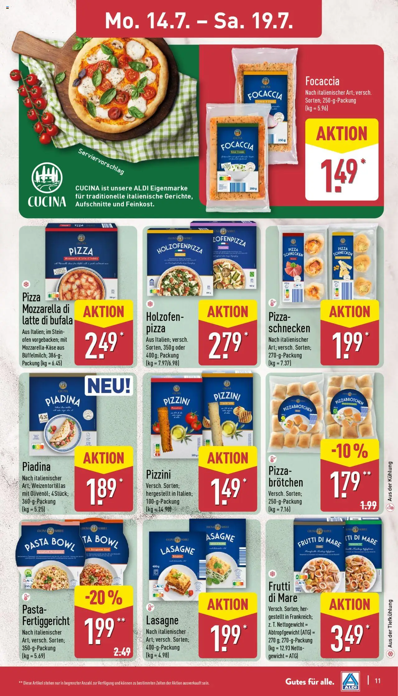 Aldi Prospekt 	 - gültig ab dem 14.07.2025 | Seite: 11 | Produkte: Ofen, Mozzarella, Pasta, Pizza