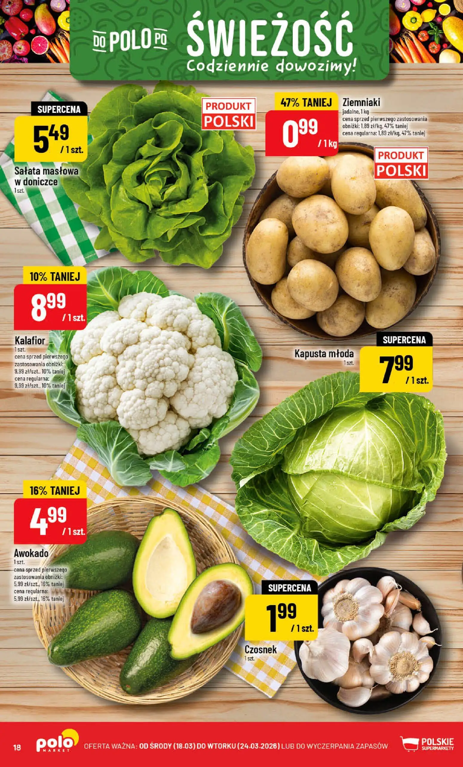 POLOmarket gazetka od 18.03.2026 | Strona: 18 | Produkty: Czosnek, Kapusta, Kalafior, Awokado