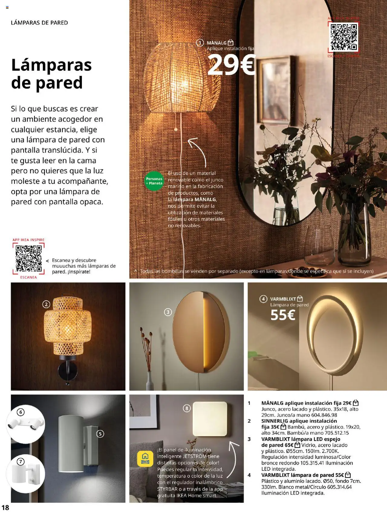 Catálogo IKEA Iluminación │ válido desde el 06.02.2025 | Página: 18 | Productos: Lámpara de pared, Té, Cama, Espejo