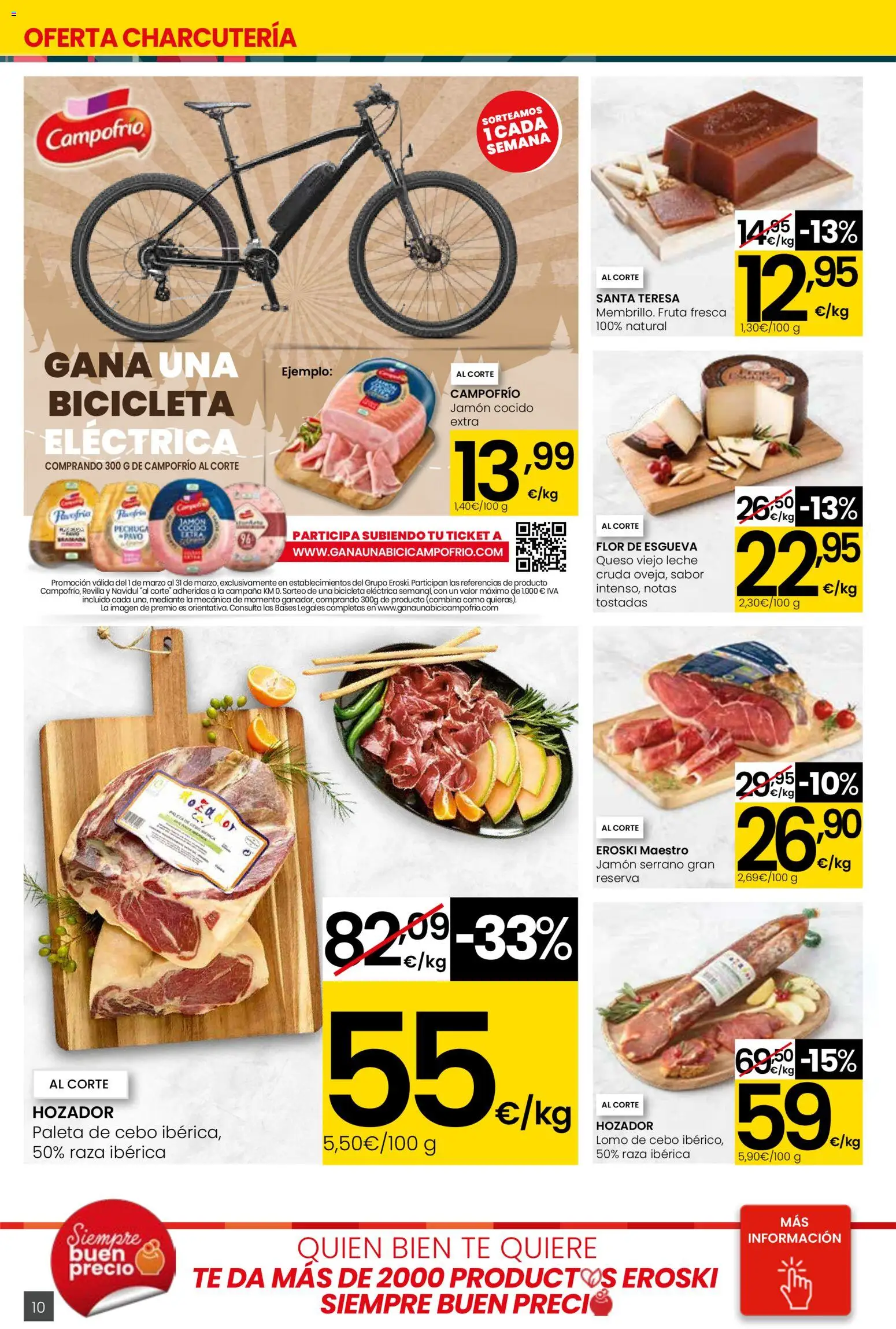 Eroski - Viste tu cesta de primavera  │ válido desde el 12.03.2026 | Página: 10 | Productos: Jamón serrano, Bicicleta eléctrica, Jamón cocido, Té
